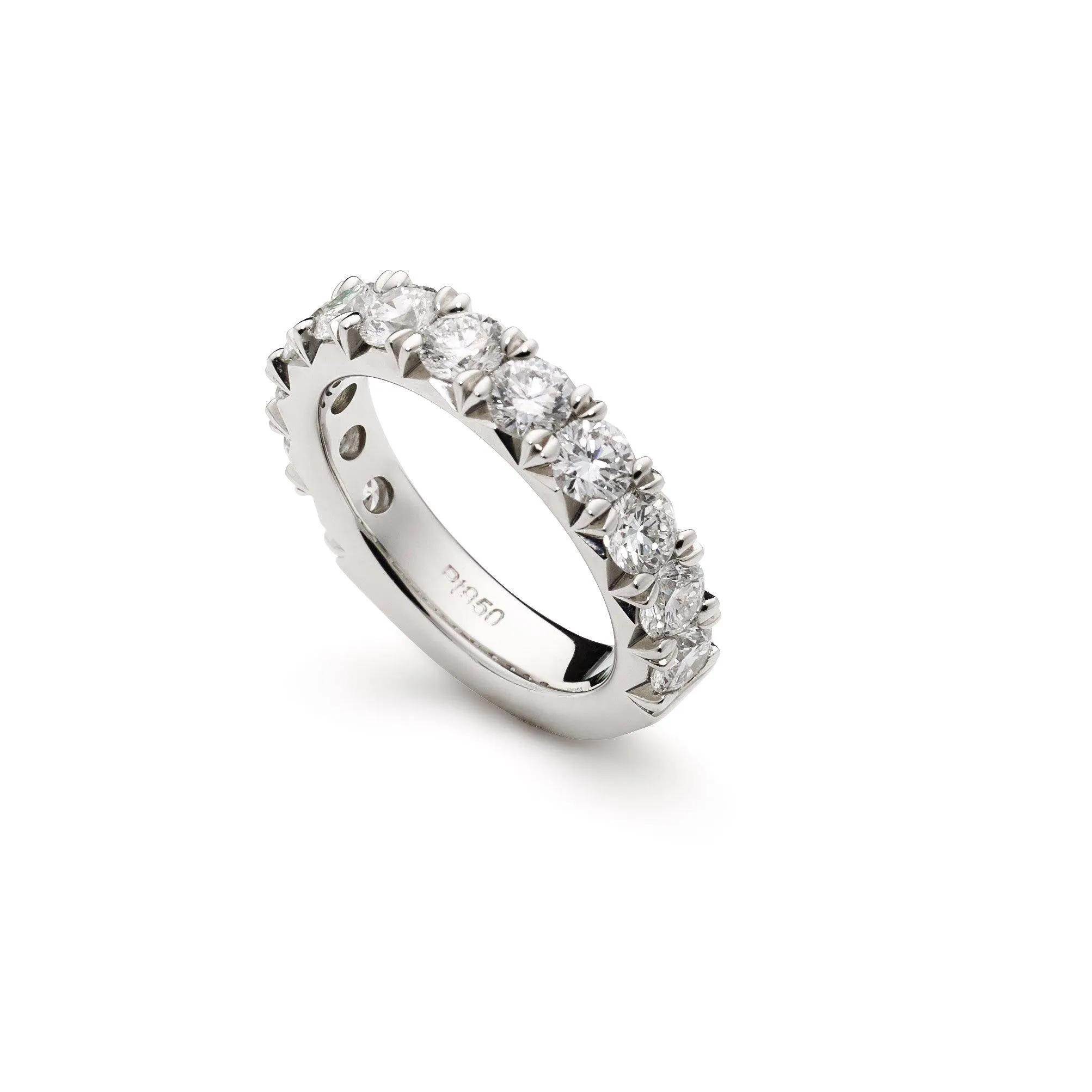 14K White Gold Diamond Wedding Band W/ 0.48ct VS-SI Diamonds & Shared Prong Setting