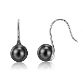 18K White Gold Plated Black Fresh Water Pearl Dangle Earrings