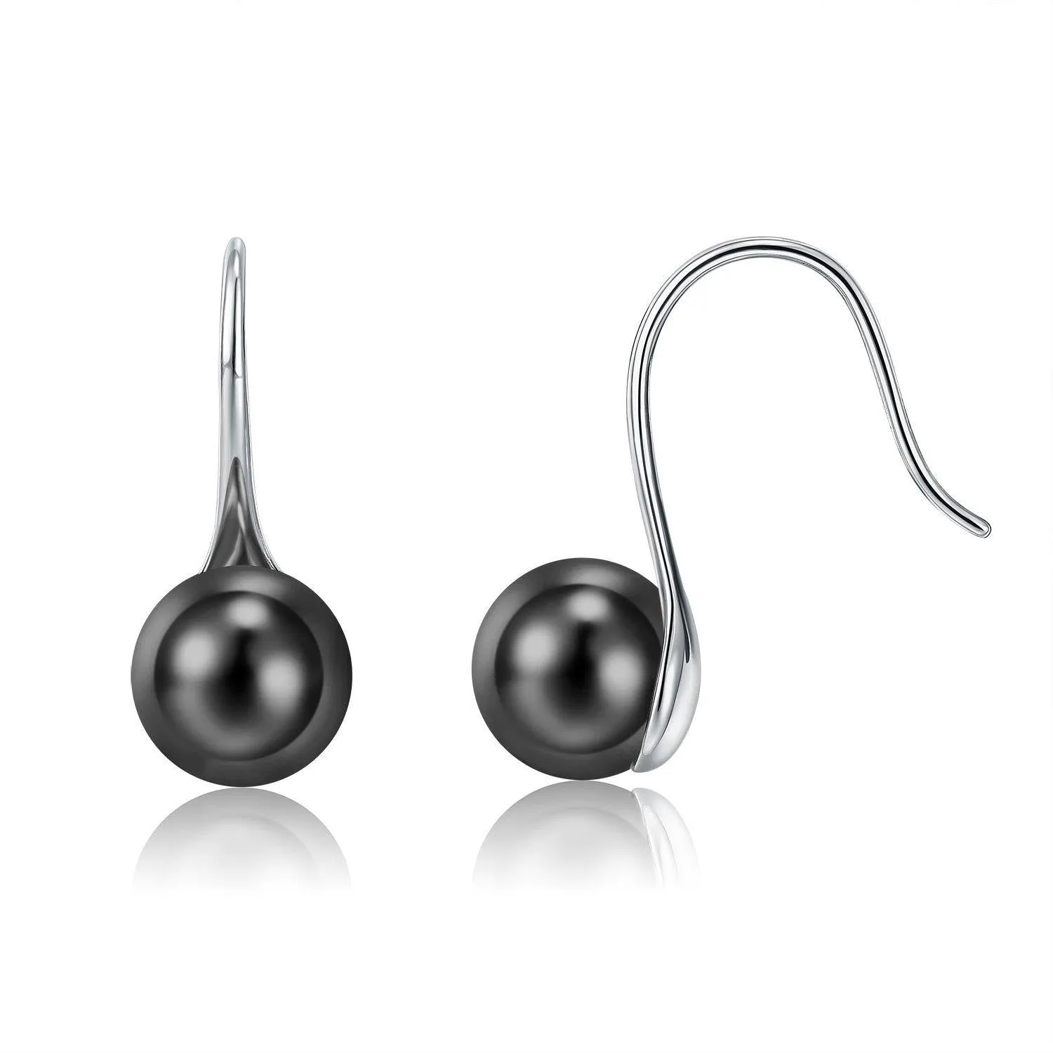 18K White Gold Plated Black Fresh Water Pearl Dangle Earrings