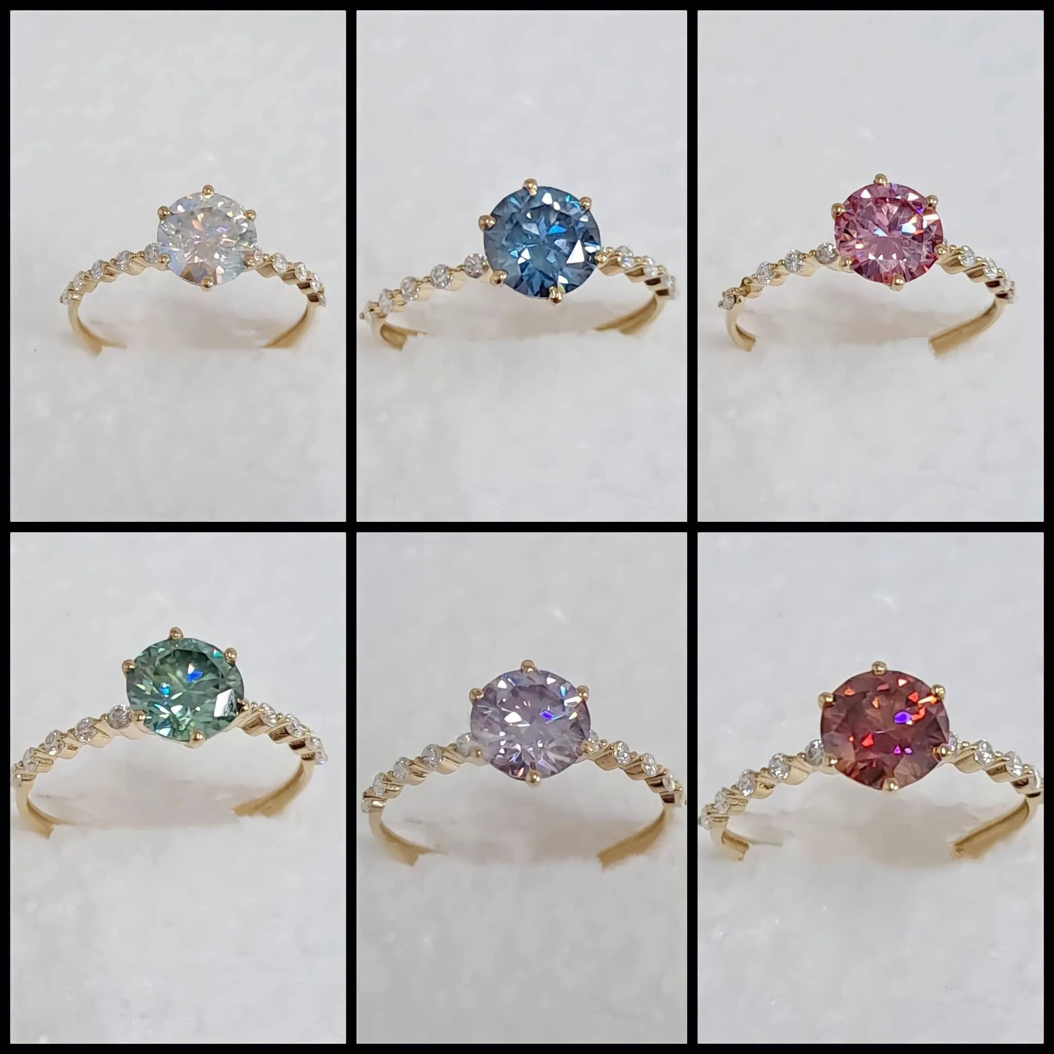 Adjustable Colored Moissanite Engagement/Birthstone Ring 18K Gold