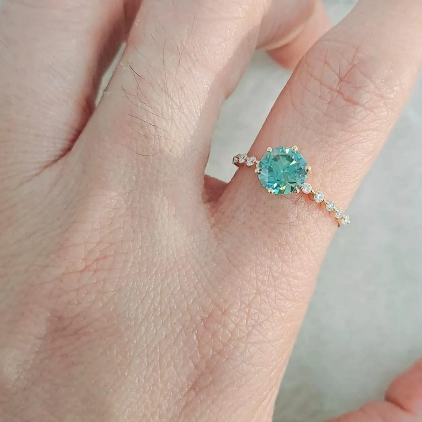 Adjustable Colored Moissanite Engagement/Birthstone Ring 18K Gold