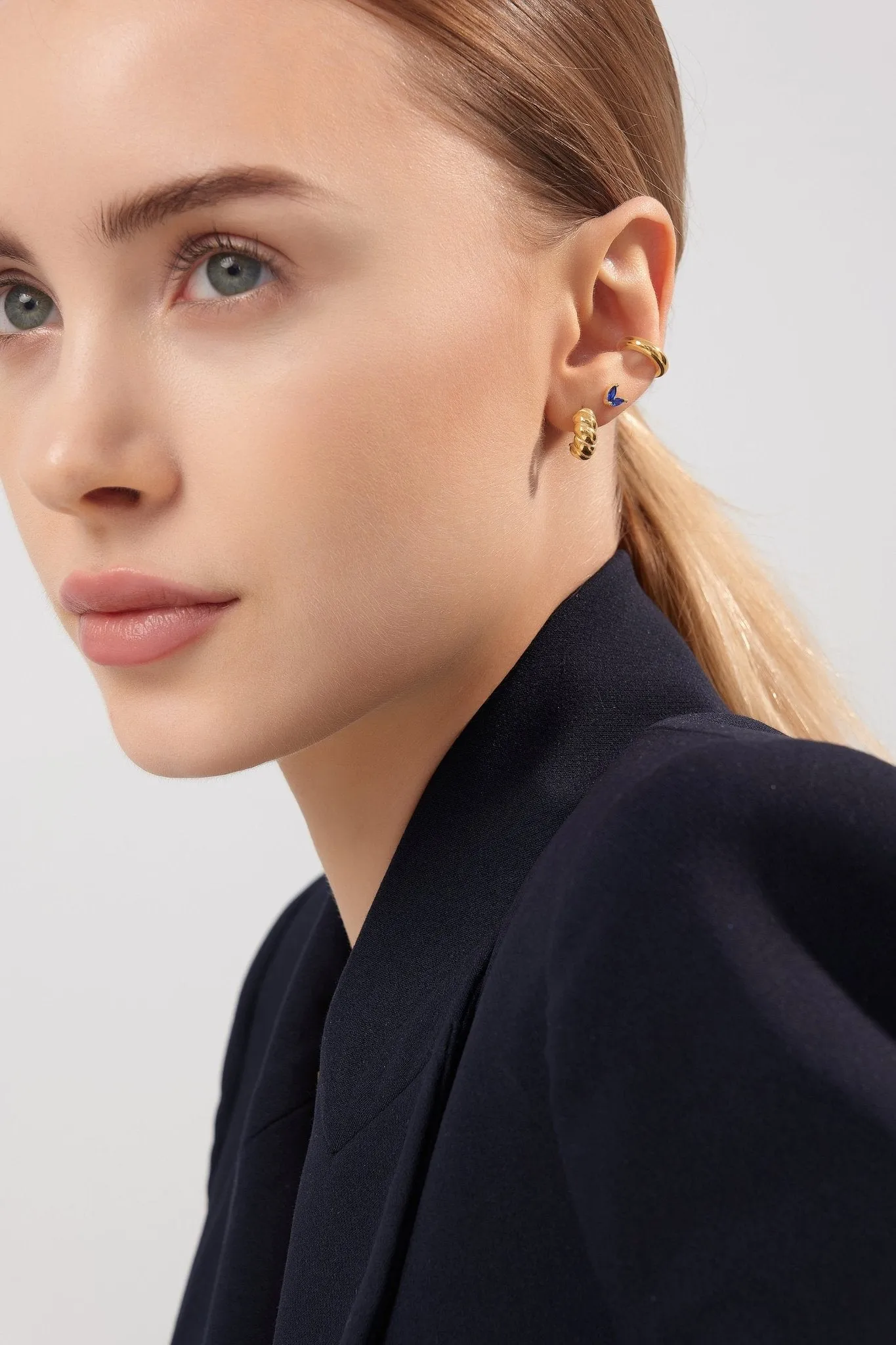 Blue Sprout Sterling Studs in Gold