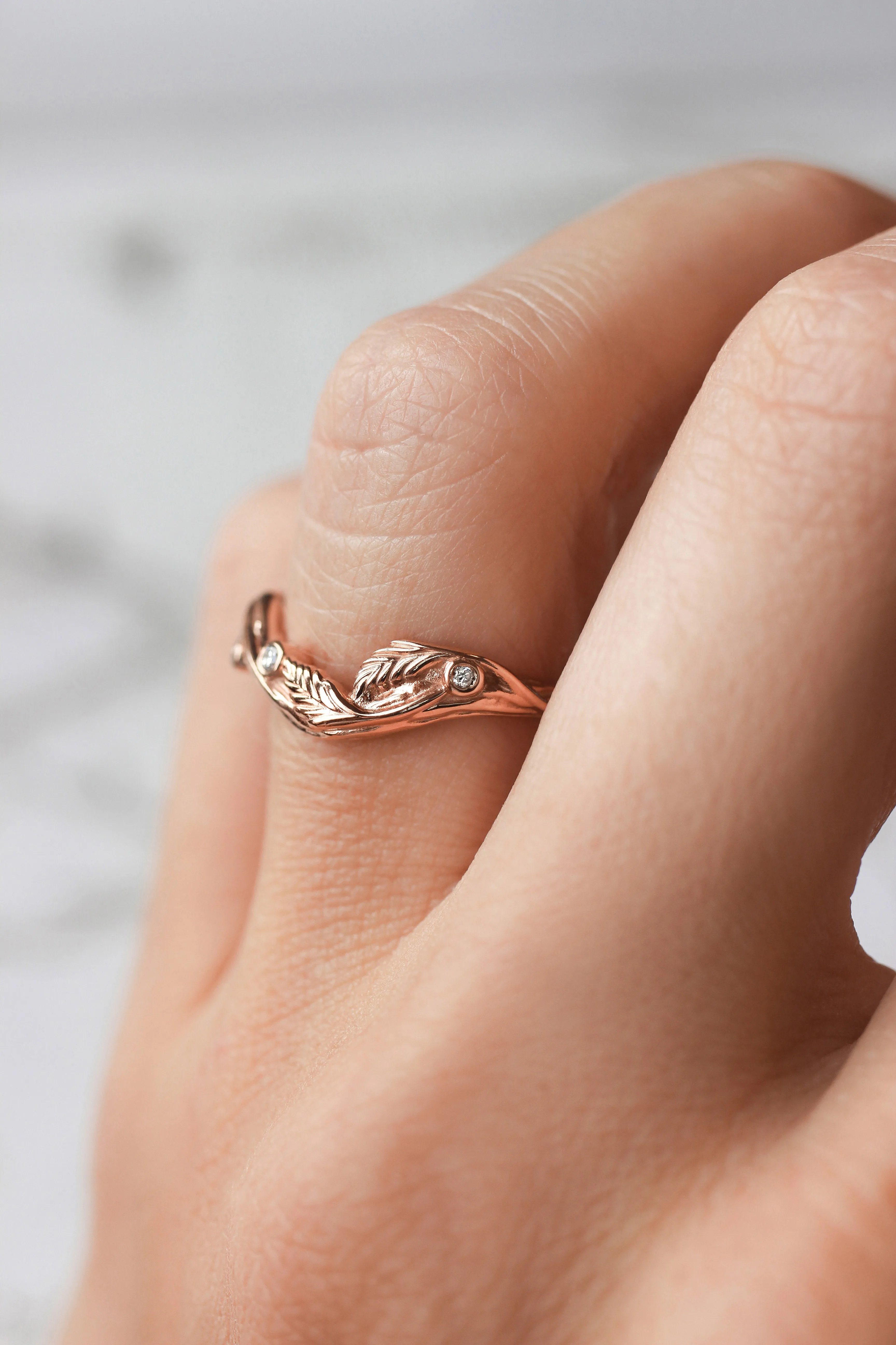 Branch ring with diamonds or moissanites, matching band for Lily of the valley