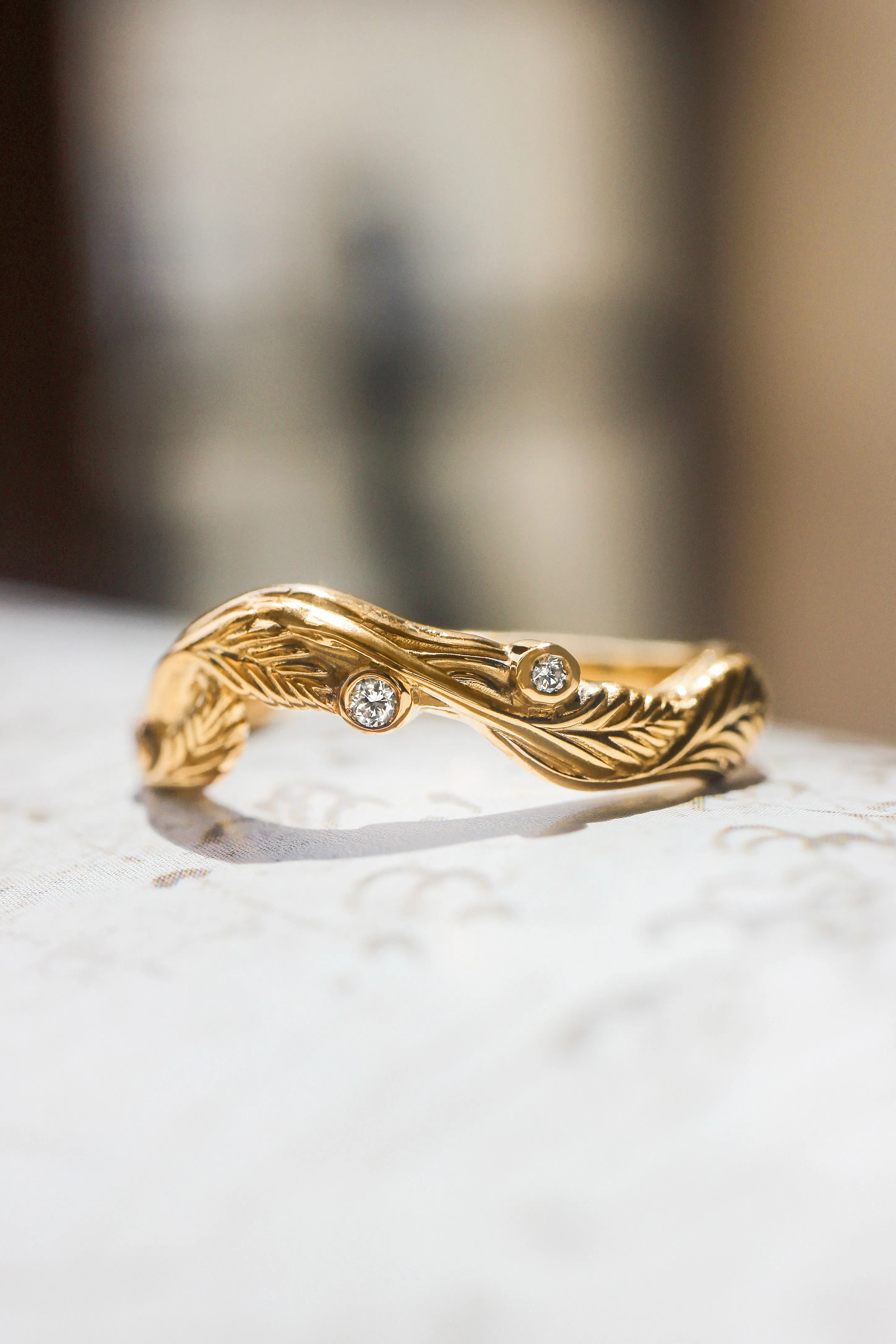 Branch ring with diamonds or moissanites, matching band for Lily of the valley