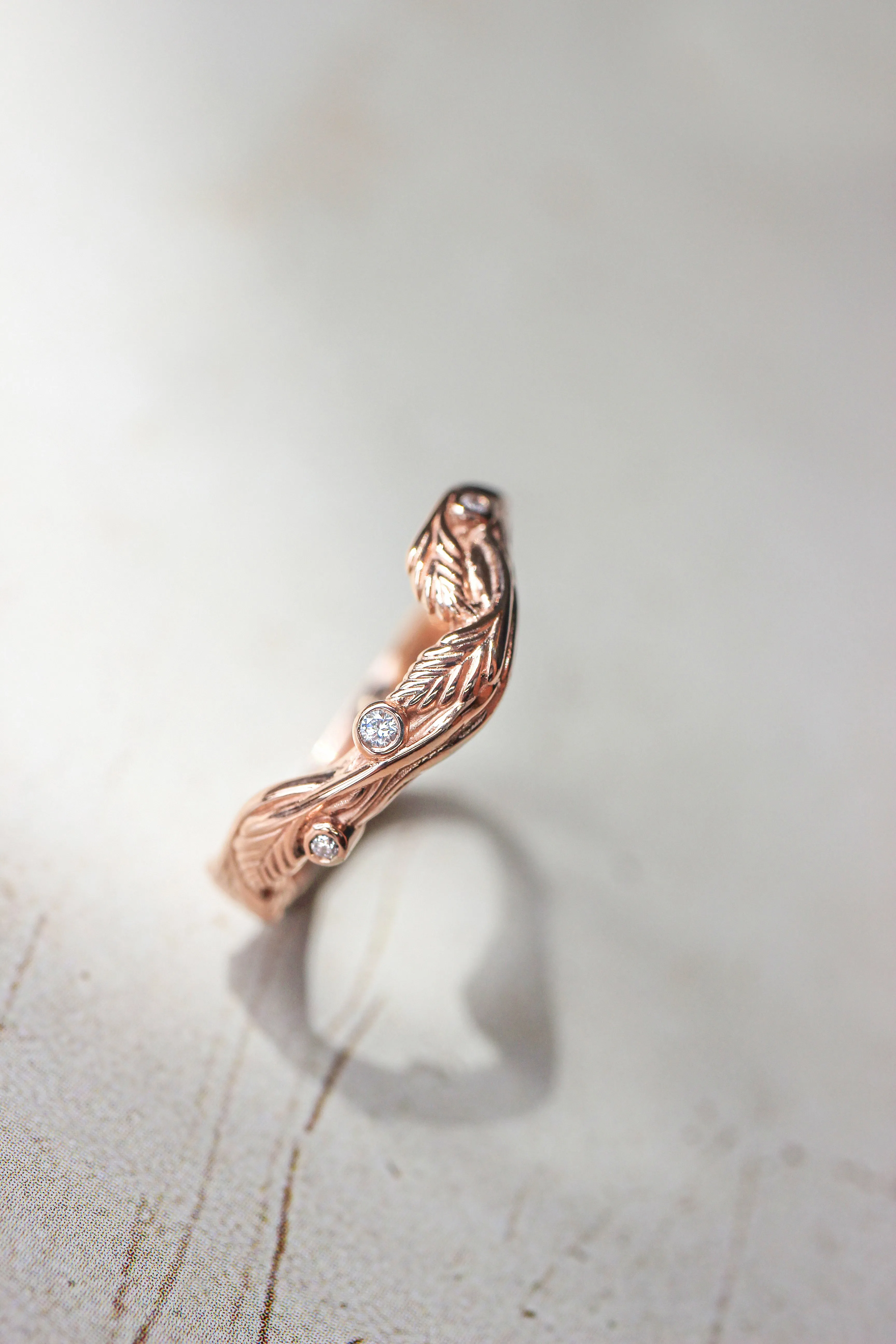 Branch ring with diamonds or moissanites, matching band for Lily of the valley