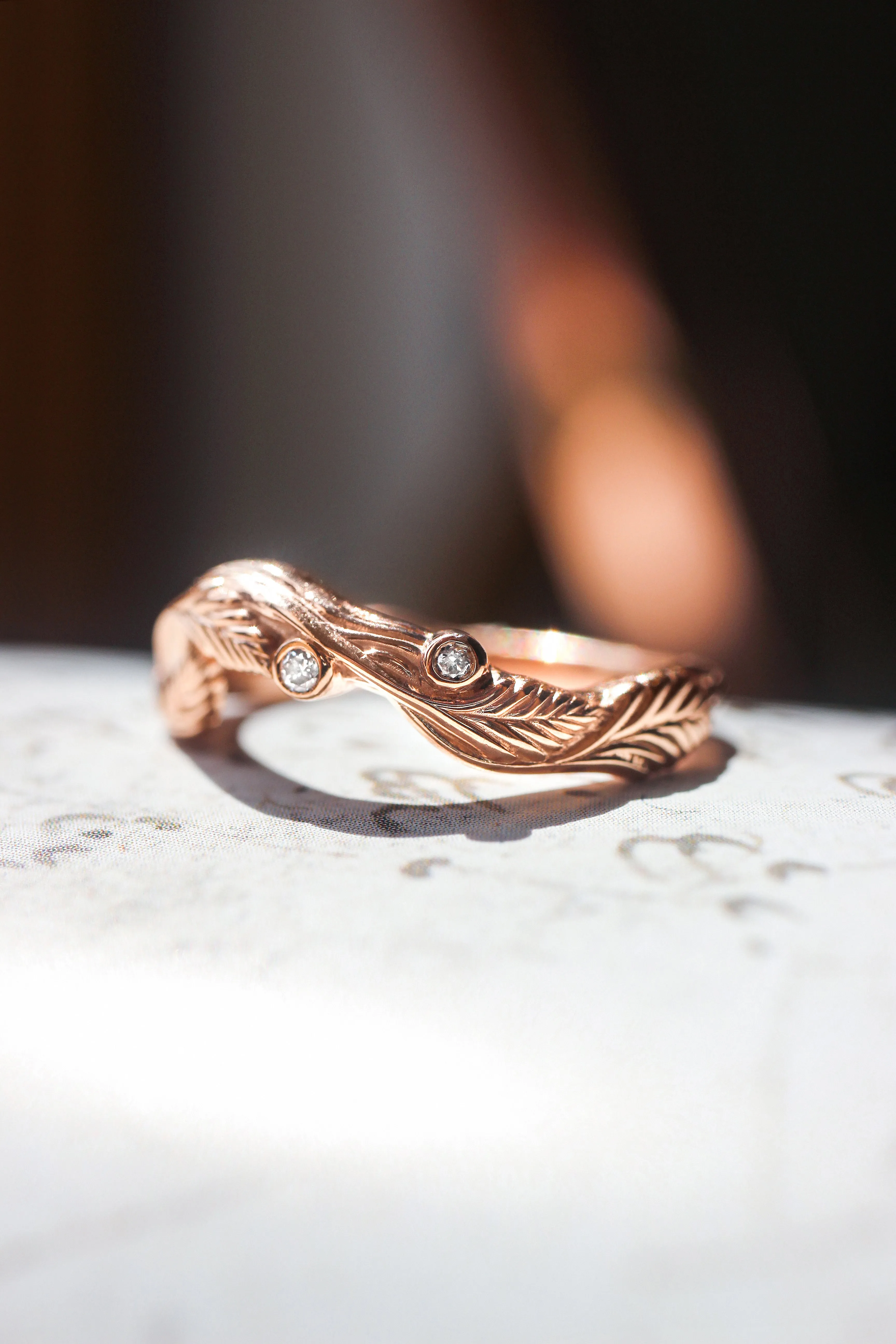 Branch ring with diamonds or moissanites, matching band for Lily of the valley
