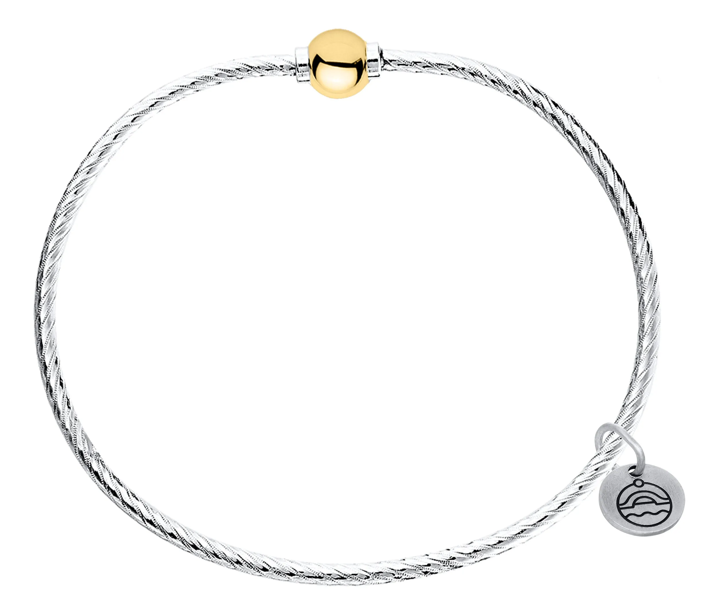 Cape Cod Sterling Silver Single Gold Ball Twisted Bangle Bracelet