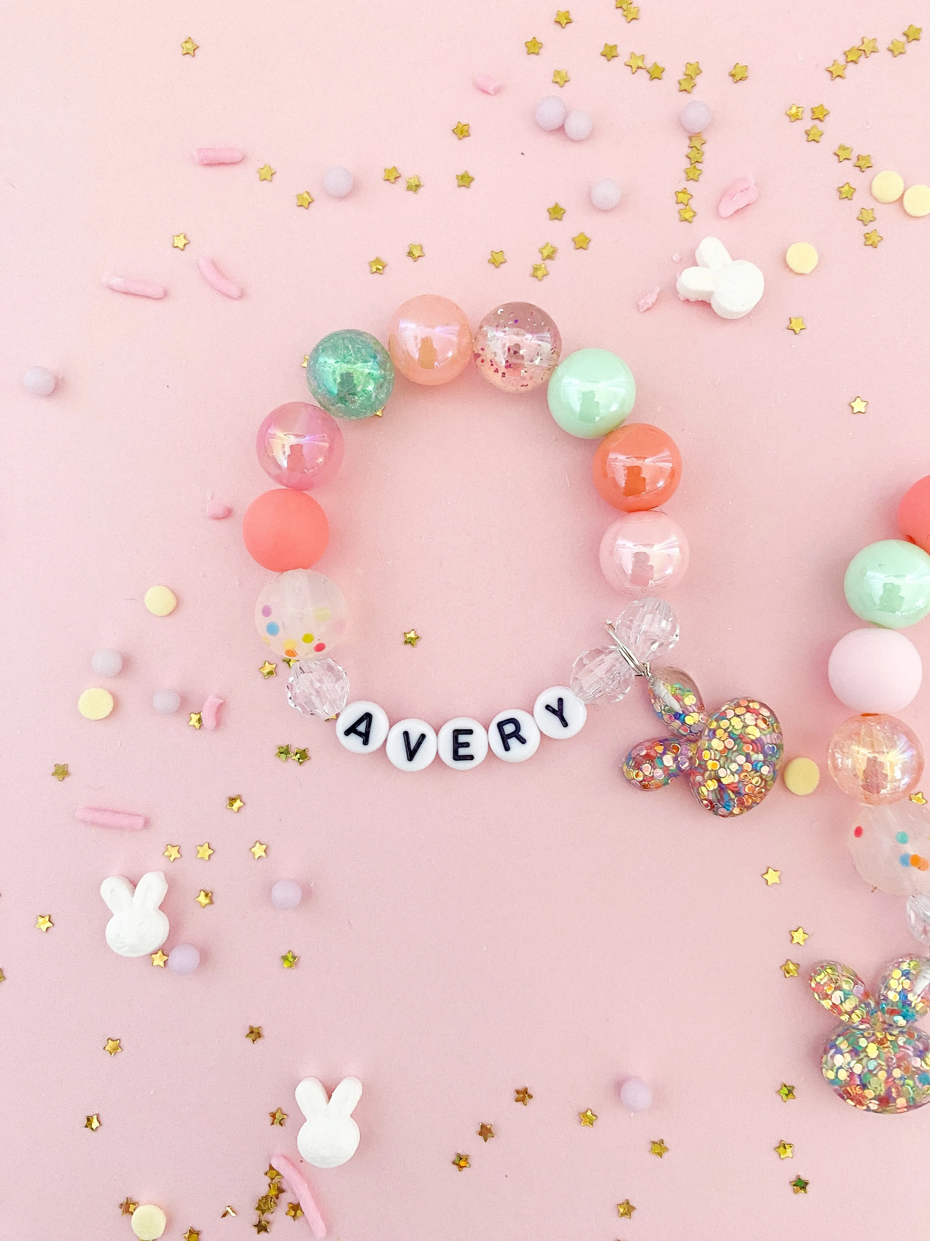 Confetti Bunny Rabbit Charm Bracelet - Customizable