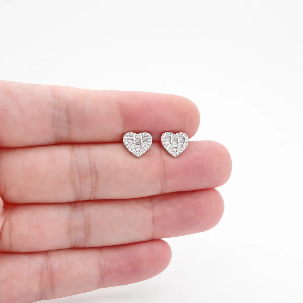 CZ Paved Iced Heart Stud Earrings