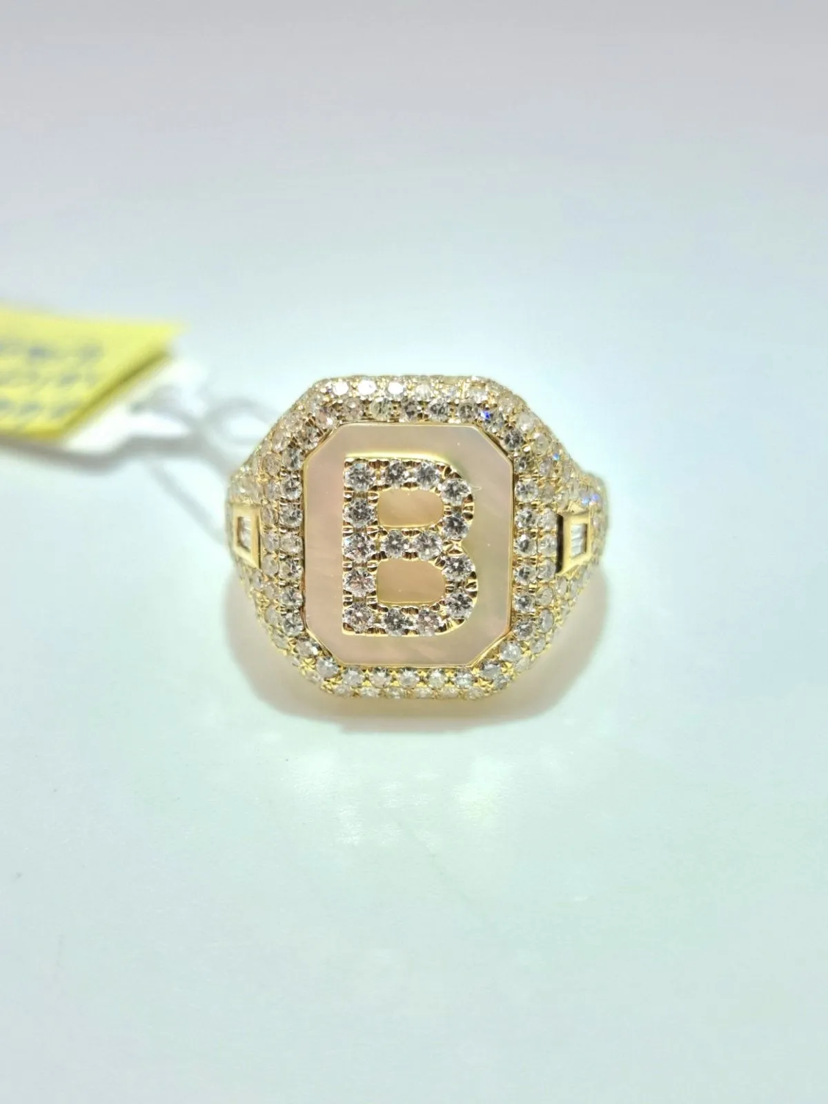 Diamond Initial Pinky Ring 14K Yellow Gold