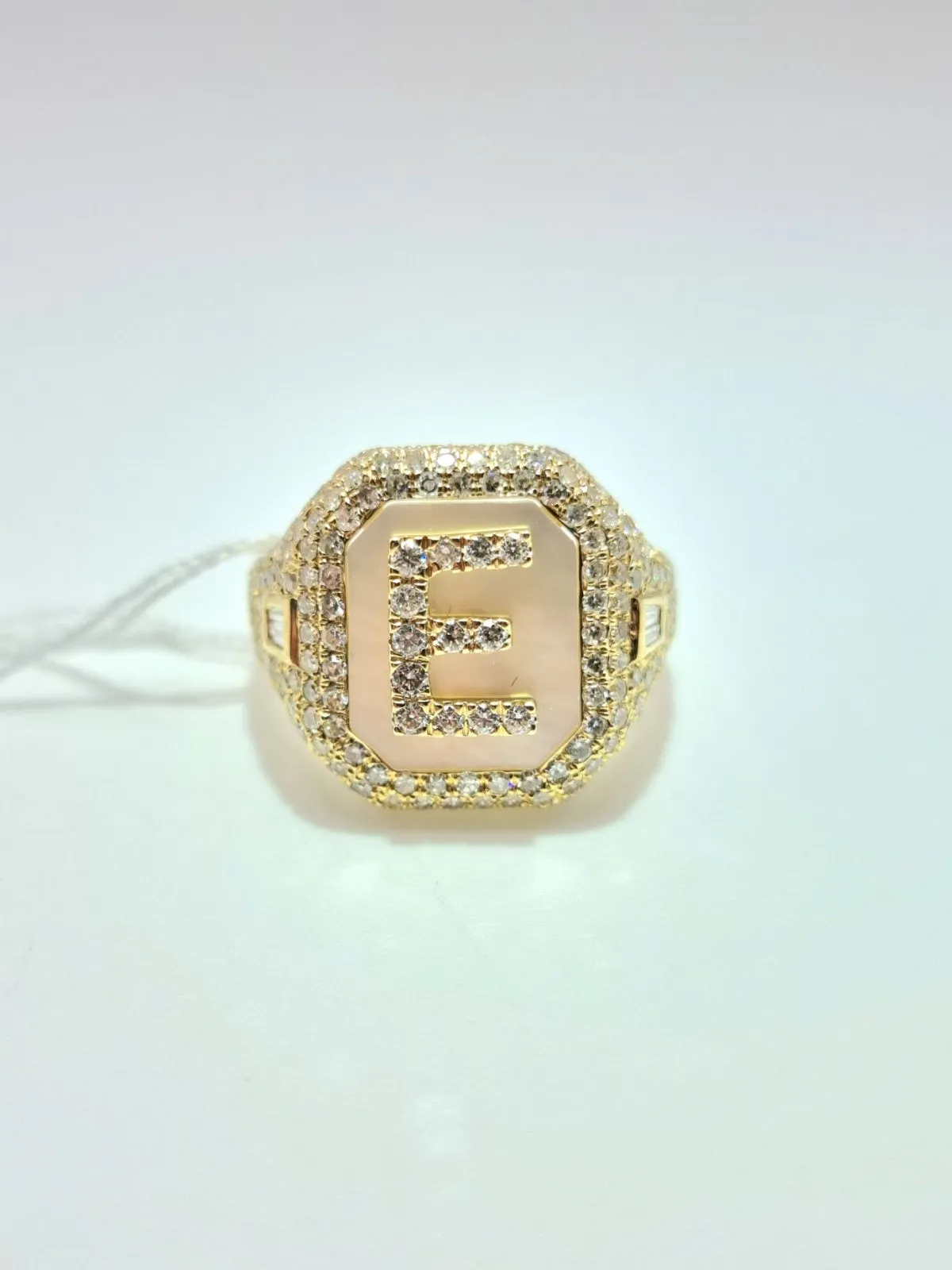 Diamond Initial Pinky Ring 14K Yellow Gold