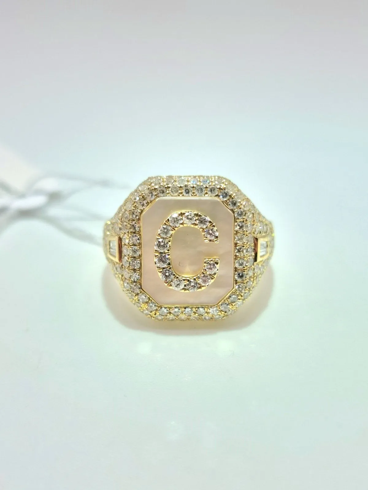 Diamond Initial Pinky Ring 14K Yellow Gold