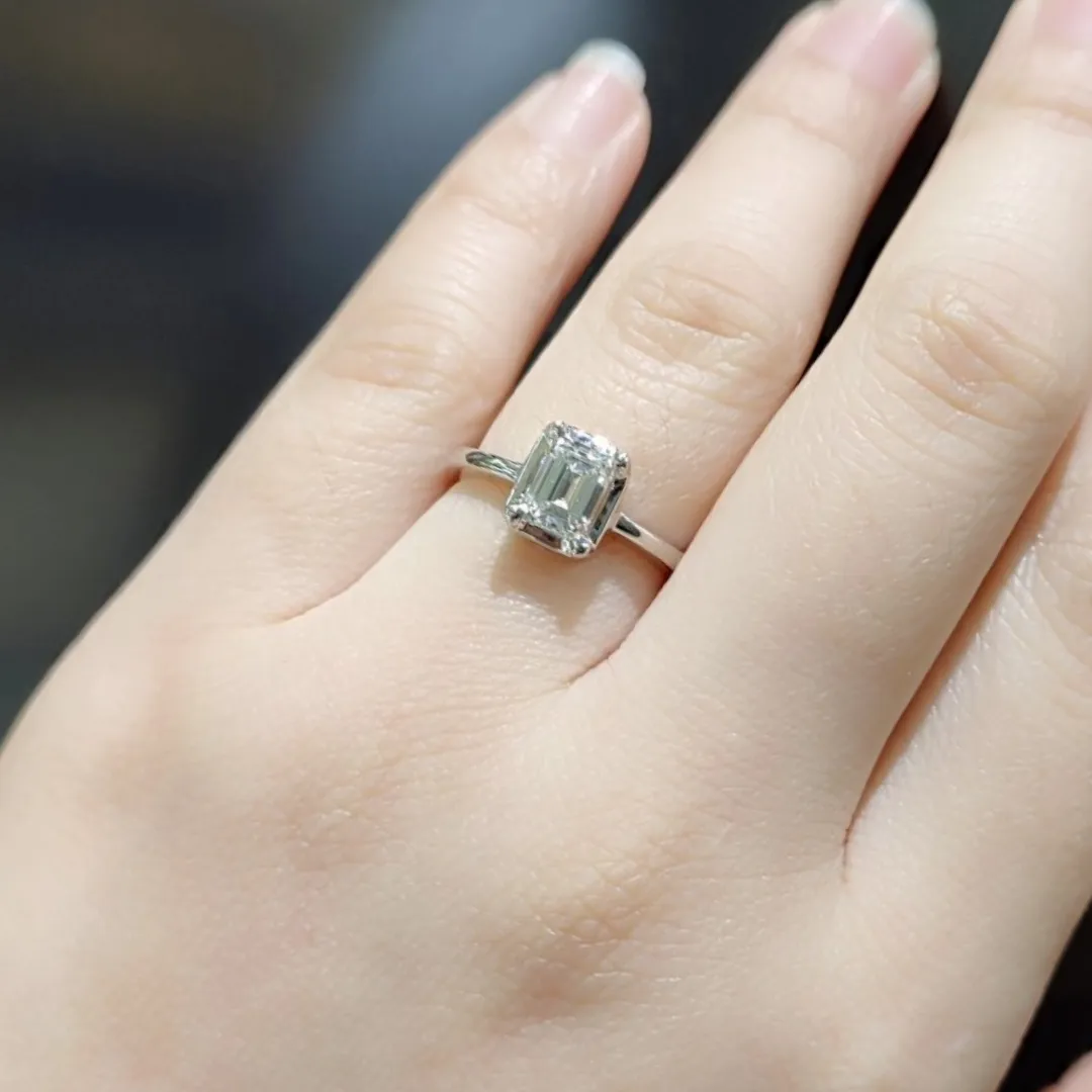 ELEANOR .80 CT Emerald Cut Solitaire Diamond Engagement Ring 14K White Gold