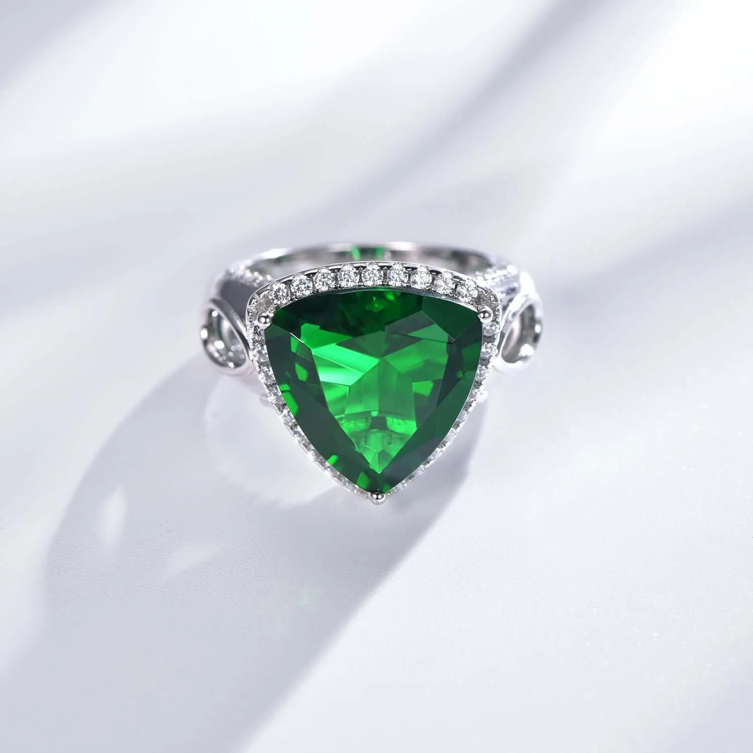 Emerald Green Trilliant Cut Engagement Ring