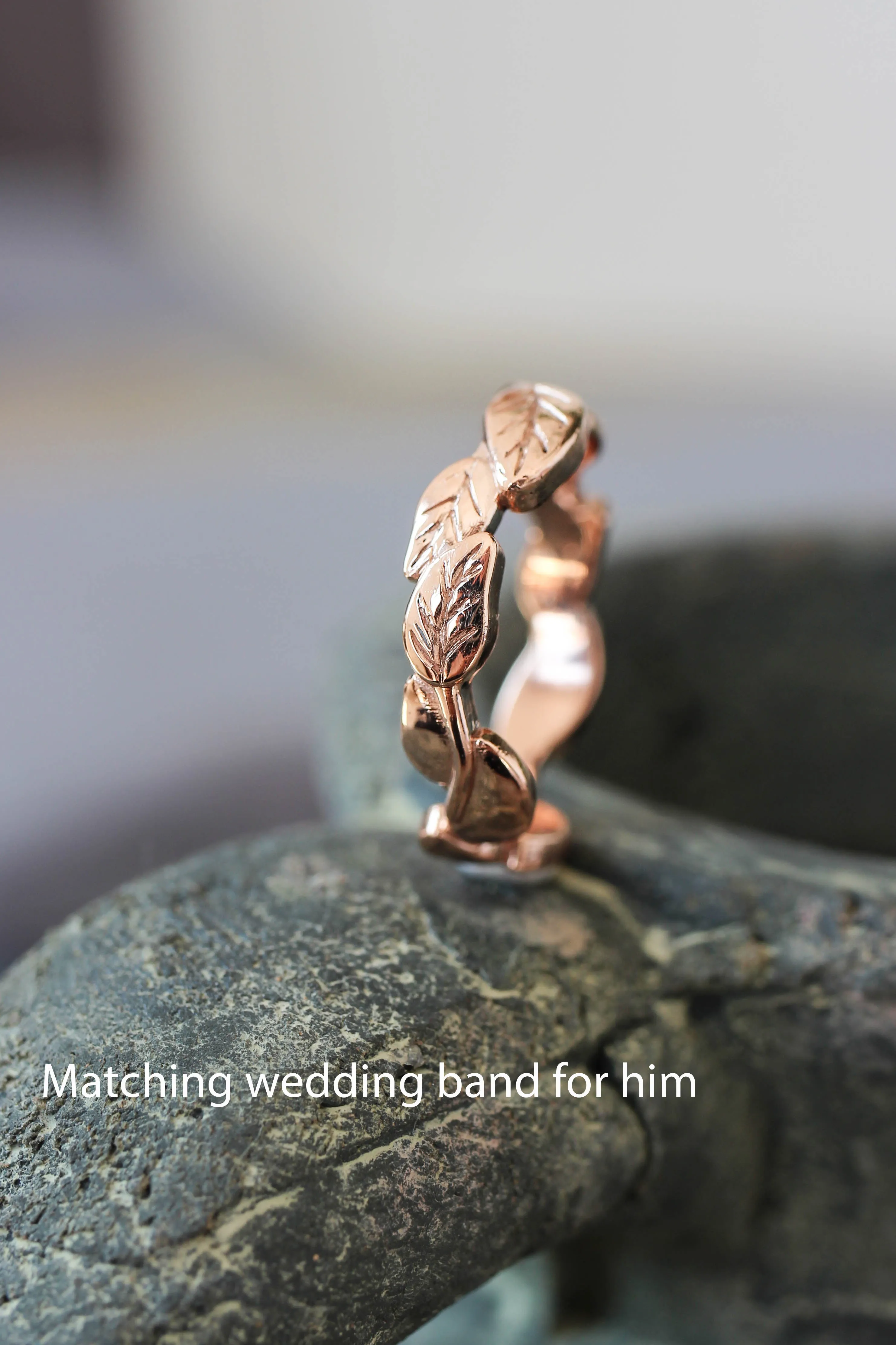 Green tourmaline engagement ring, leaves and grains ring