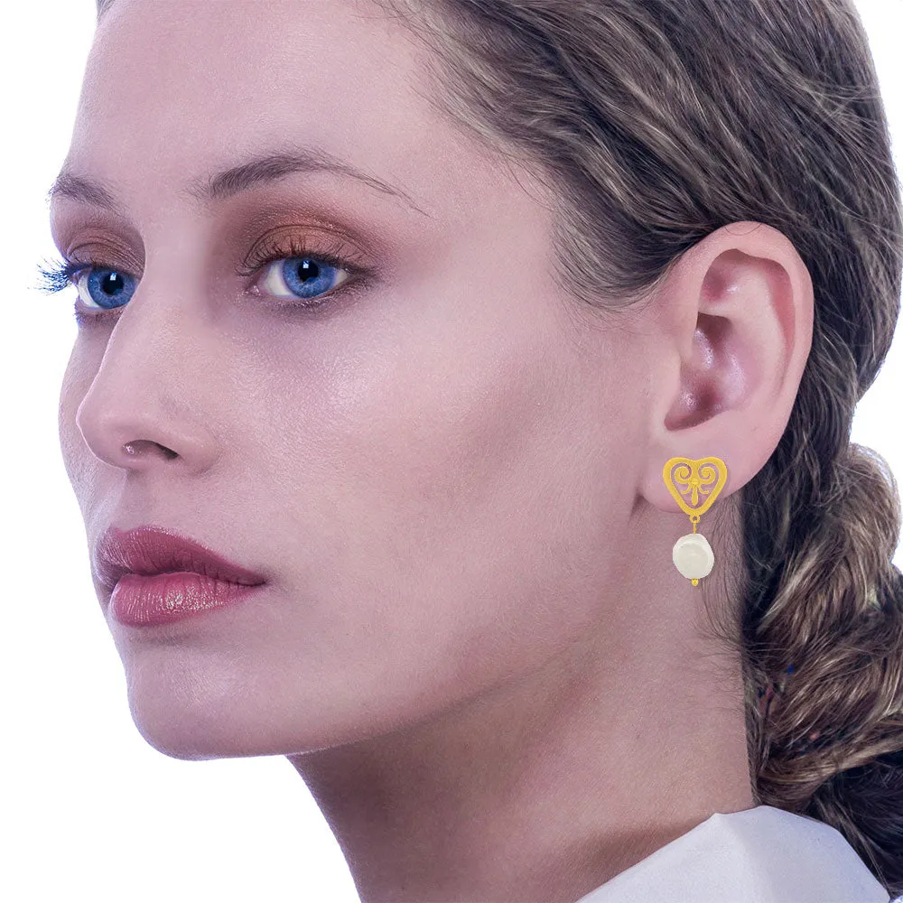 Handmade Gold Plated Silver Earrings Anthem With Pearls