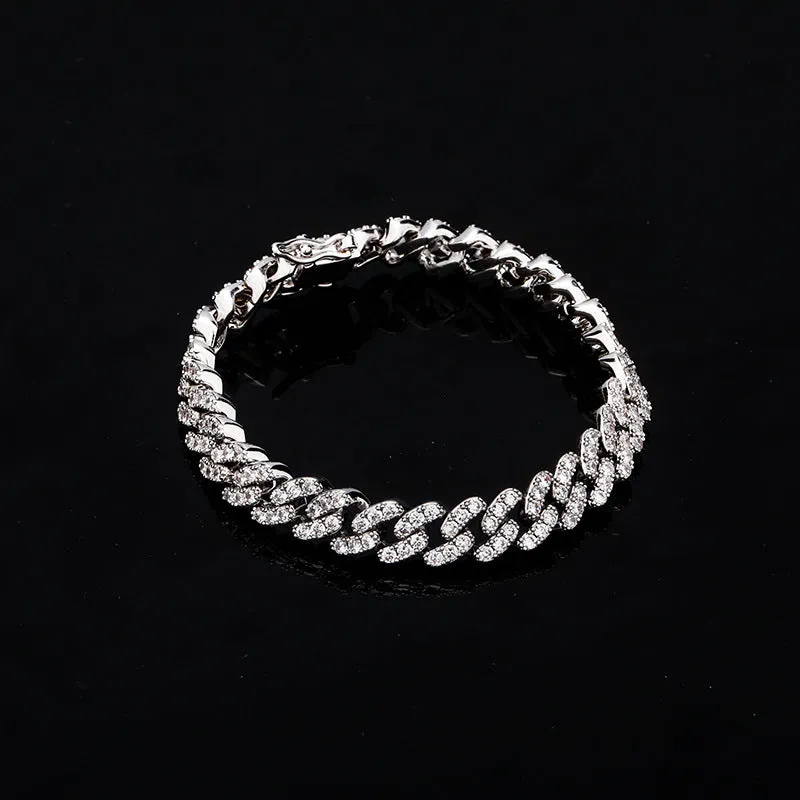 Hip Hop 8mm White Copper Cuban Diamond Chain Bracelet