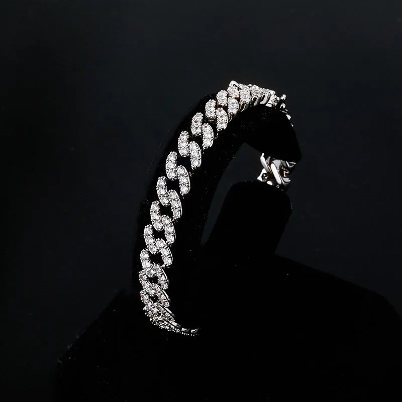 Hip Hop 8mm White Copper Cuban Diamond Chain Bracelet
