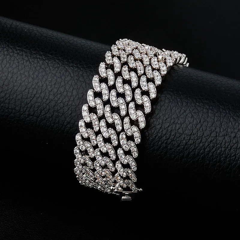 Hip Hop 8mm White Copper Cuban Diamond Chain Bracelet