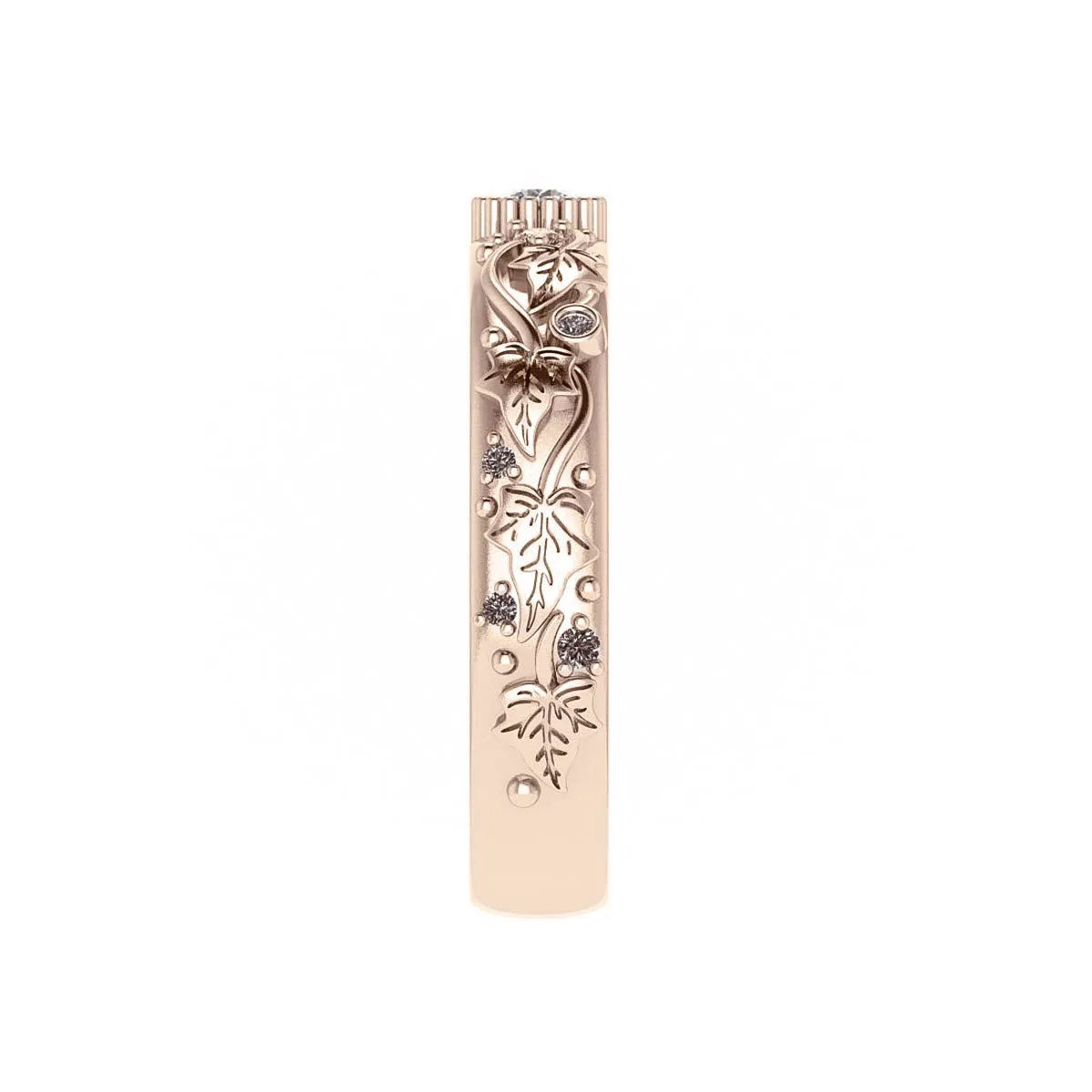 Ivy leaf wedding ring with diamonds, comfort fit ring