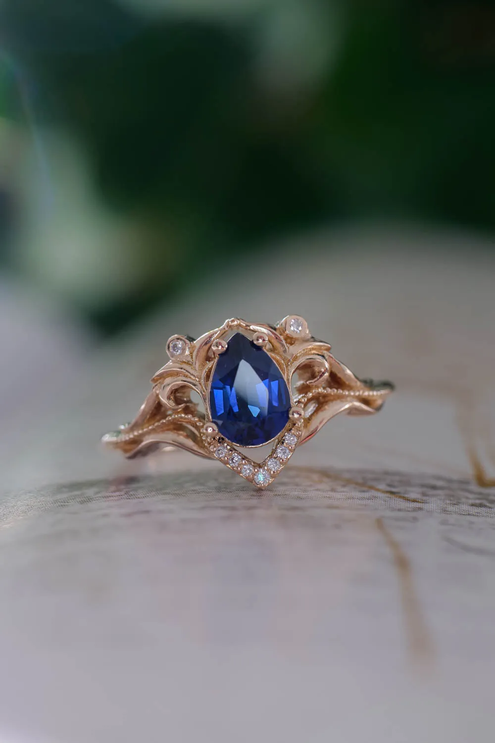 Lab sapphire and diamonds engagement ring / Lida small