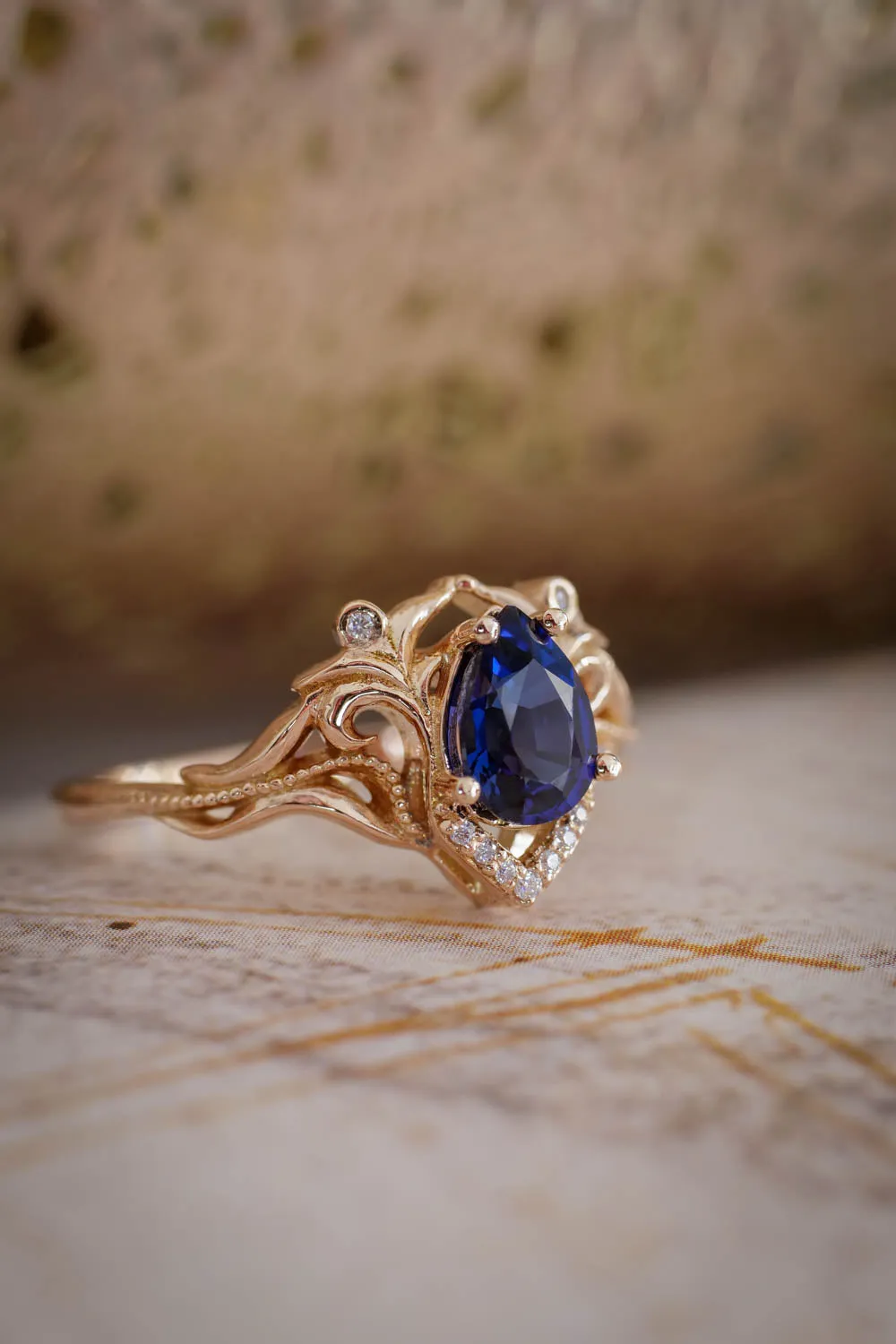 Lab sapphire and diamonds engagement ring / Lida small