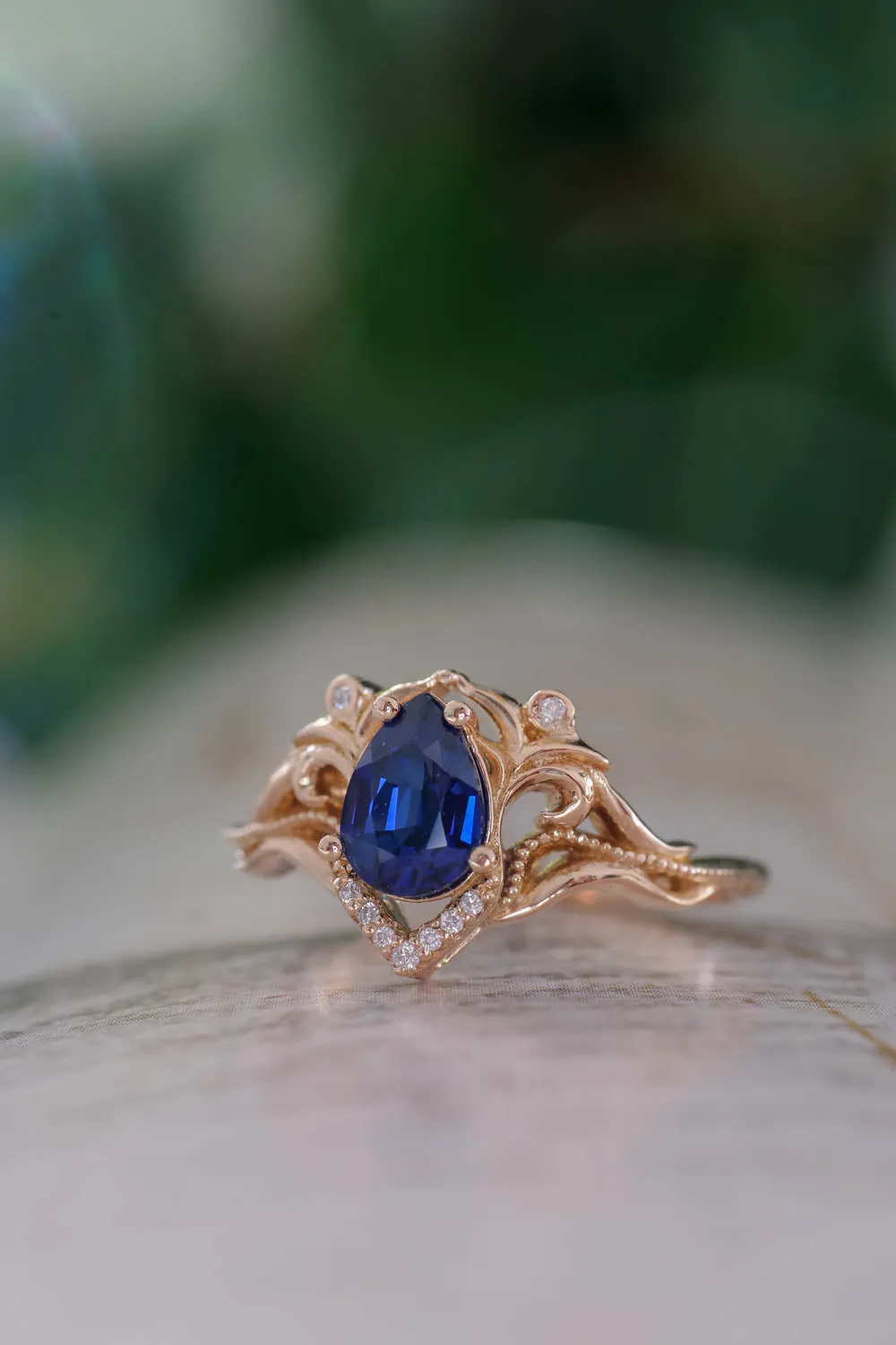 Lab sapphire and diamonds engagement ring / Lida small