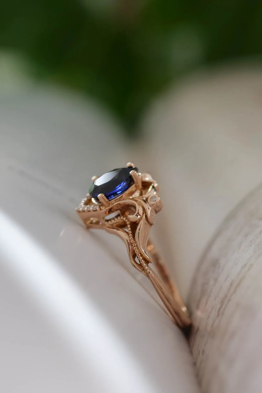 Lab sapphire and diamonds engagement ring / Lida small