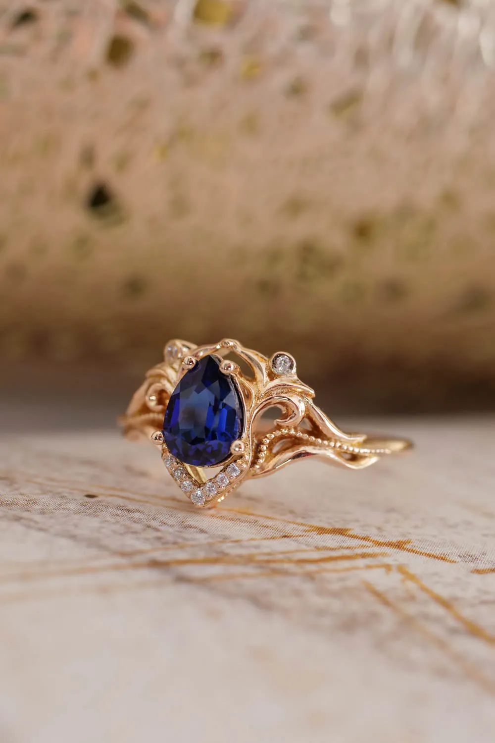 Lab sapphire and diamonds engagement ring / Lida small
