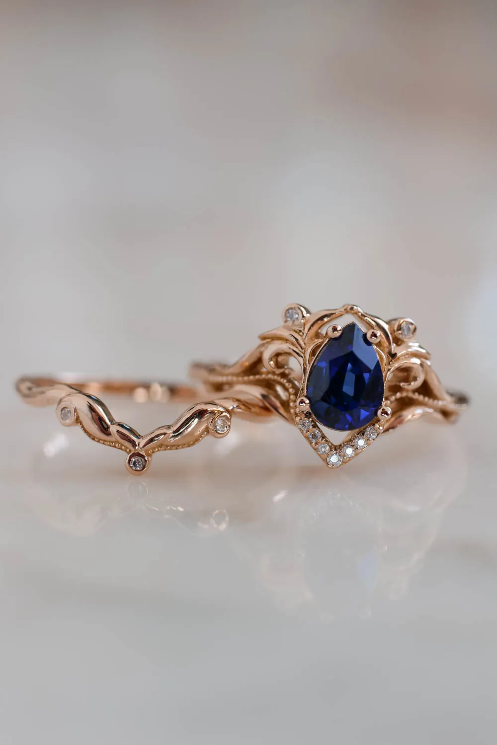 Lab sapphire and diamonds engagement ring / Lida small