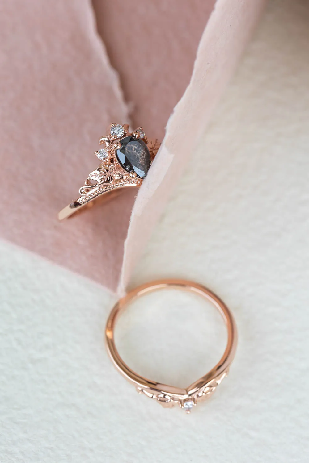 Pear cut salt & pepper diamond bridal ring set / Ariadne