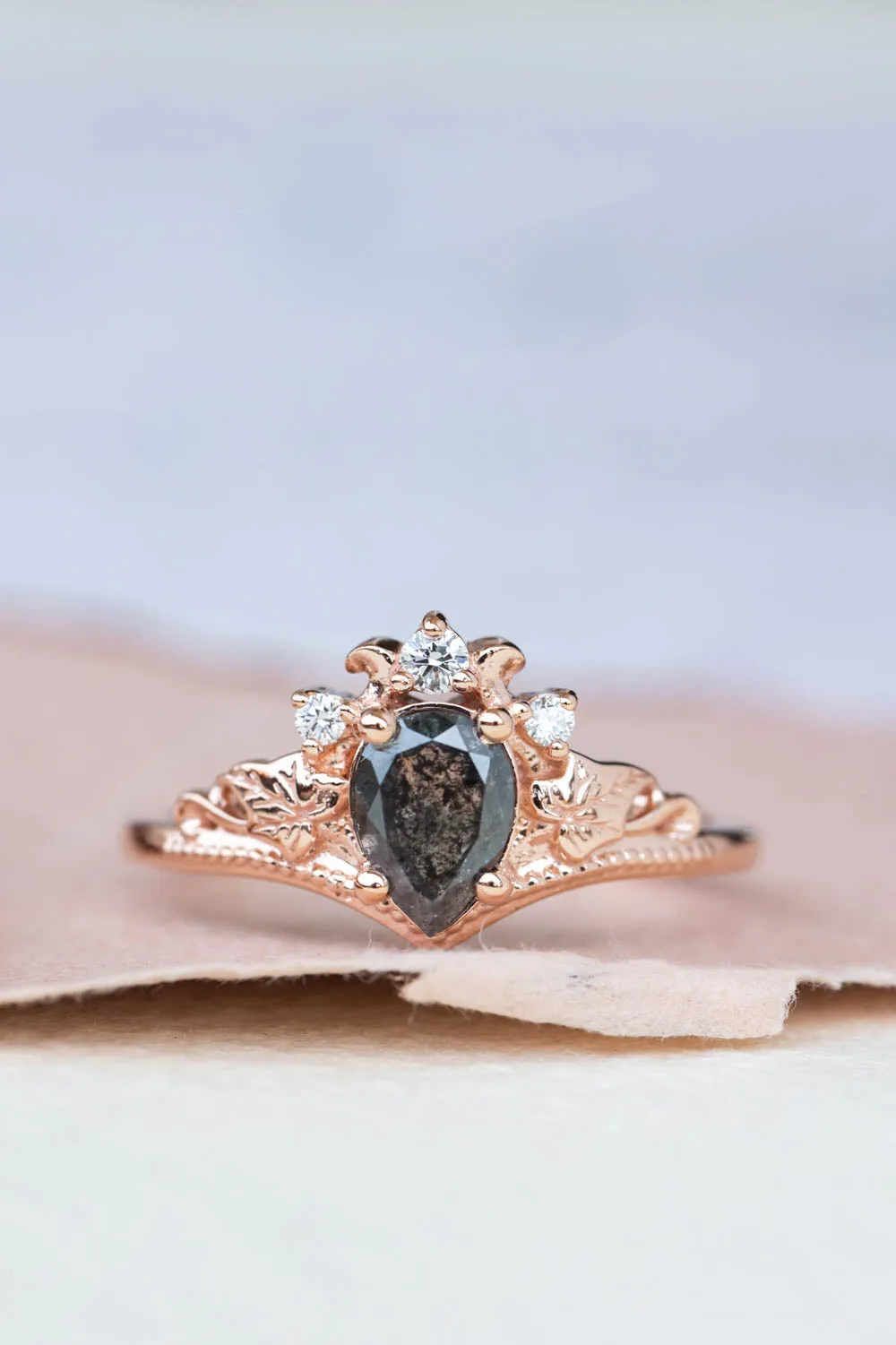 Pear cut salt & pepper diamond bridal ring set / Ariadne