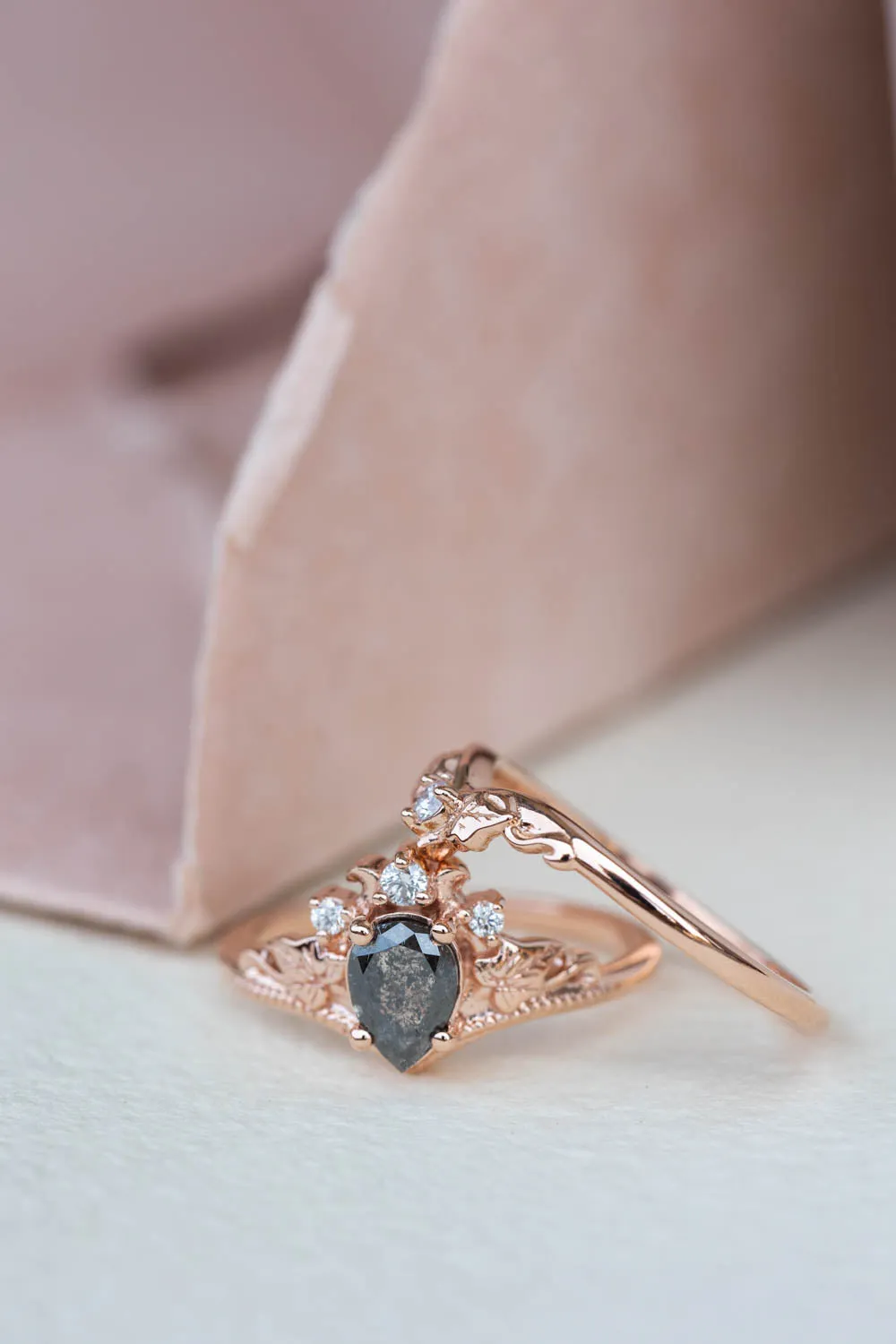 Pear cut salt & pepper diamond bridal ring set / Ariadne