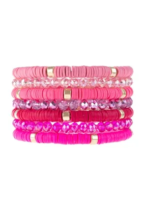 Pink MULTI LINE RING BEADED BRACELET SET