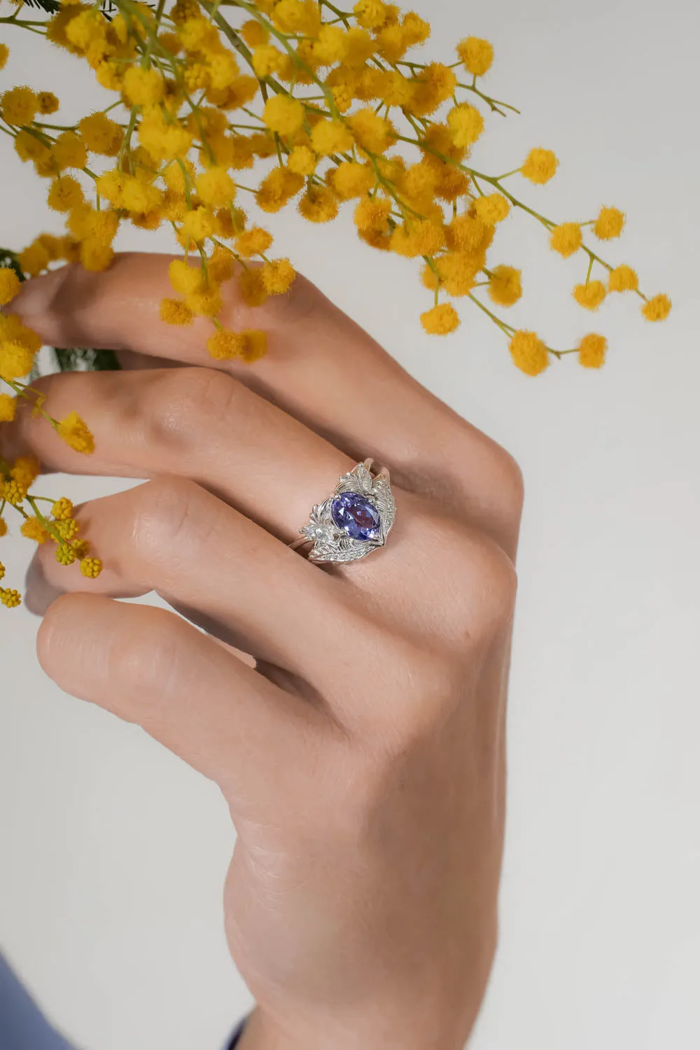 READY TO SHIP: Adonis in 14K white gold, natural tanzanite 8x6 mm, diamonds, RING SIZE 7 US