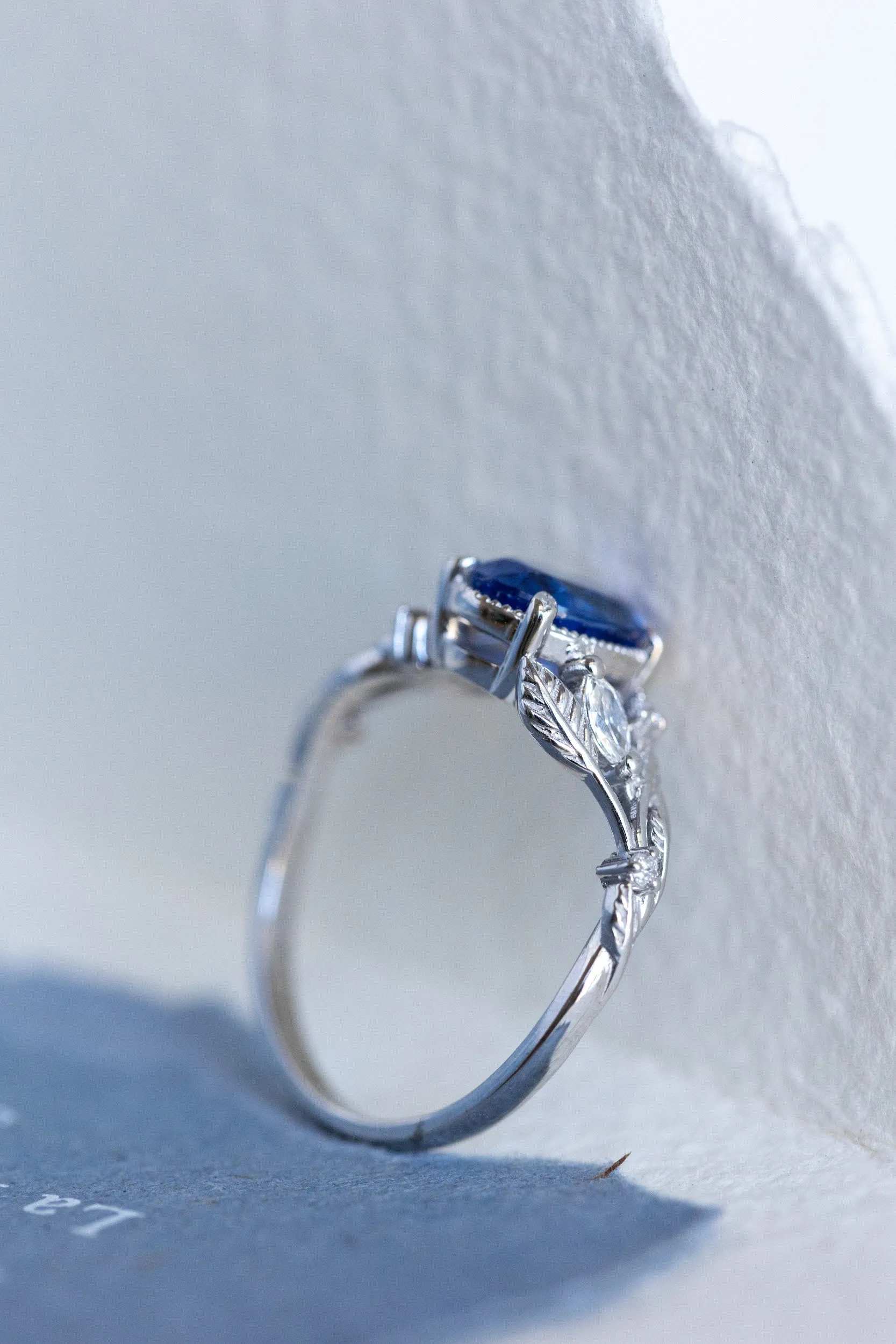 READY TO SHIP: Patricia ring in 18K rose/yellow/white gold, natural blue sapphire oval cut 8x6 mm, accent natural diamonds, AVAILABLE RING SIZES: 6-8US