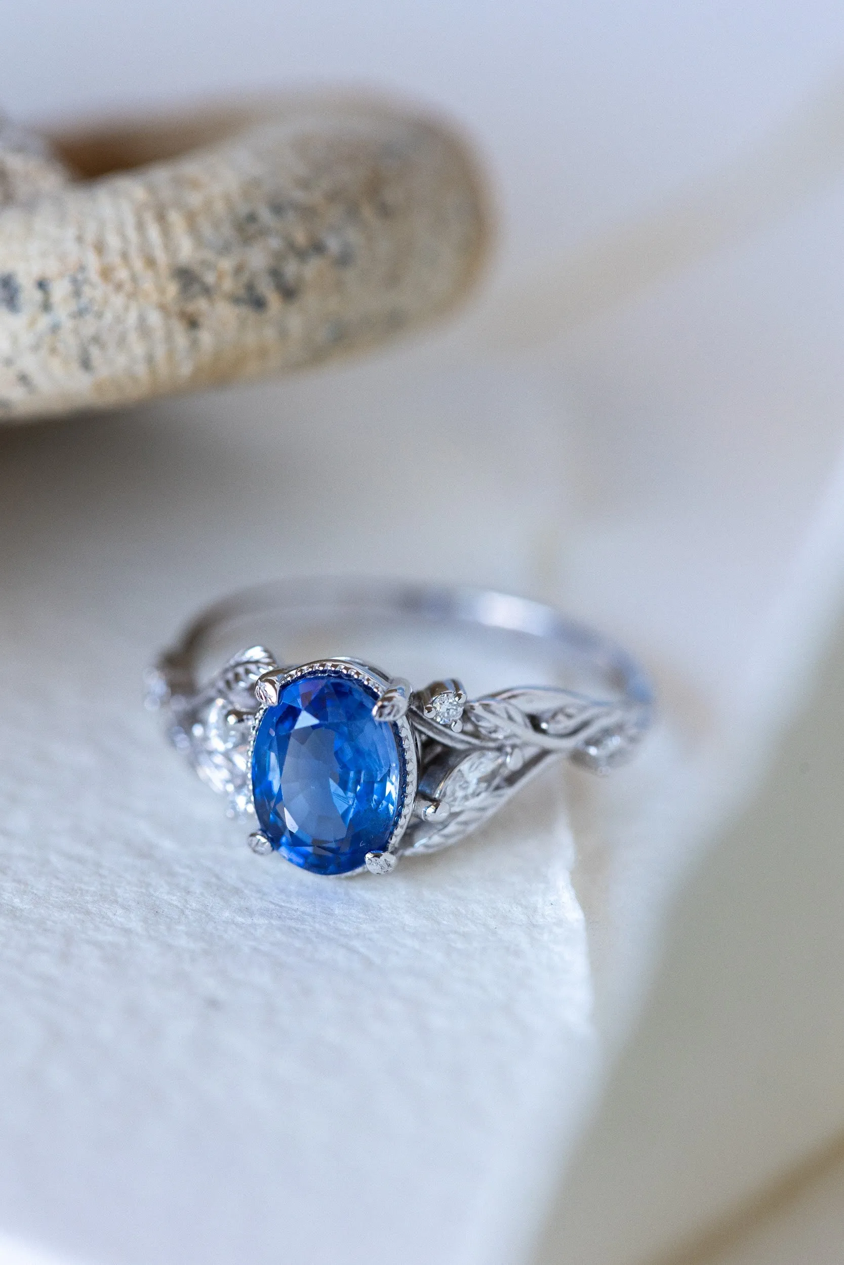 READY TO SHIP: Patricia ring in 18K rose/yellow/white gold, natural blue sapphire oval cut 8x6 mm, accent natural diamonds, AVAILABLE RING SIZES: 6-8US