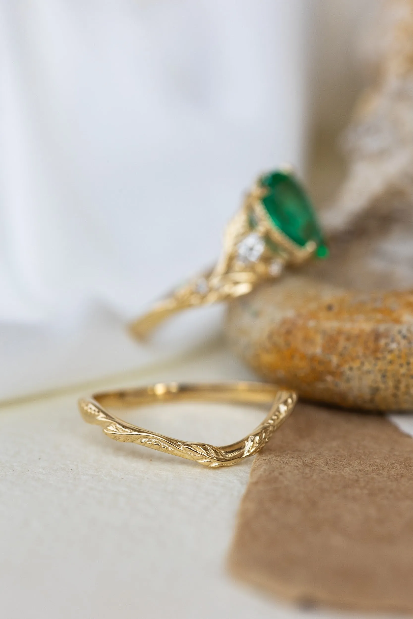 READY TO SHIP: Patricia ring set in 14K yellow gold, natural emerald pear cut 10x7 mm, accent natural diamonds, AVAILABLE RING SIZES: 6-8US