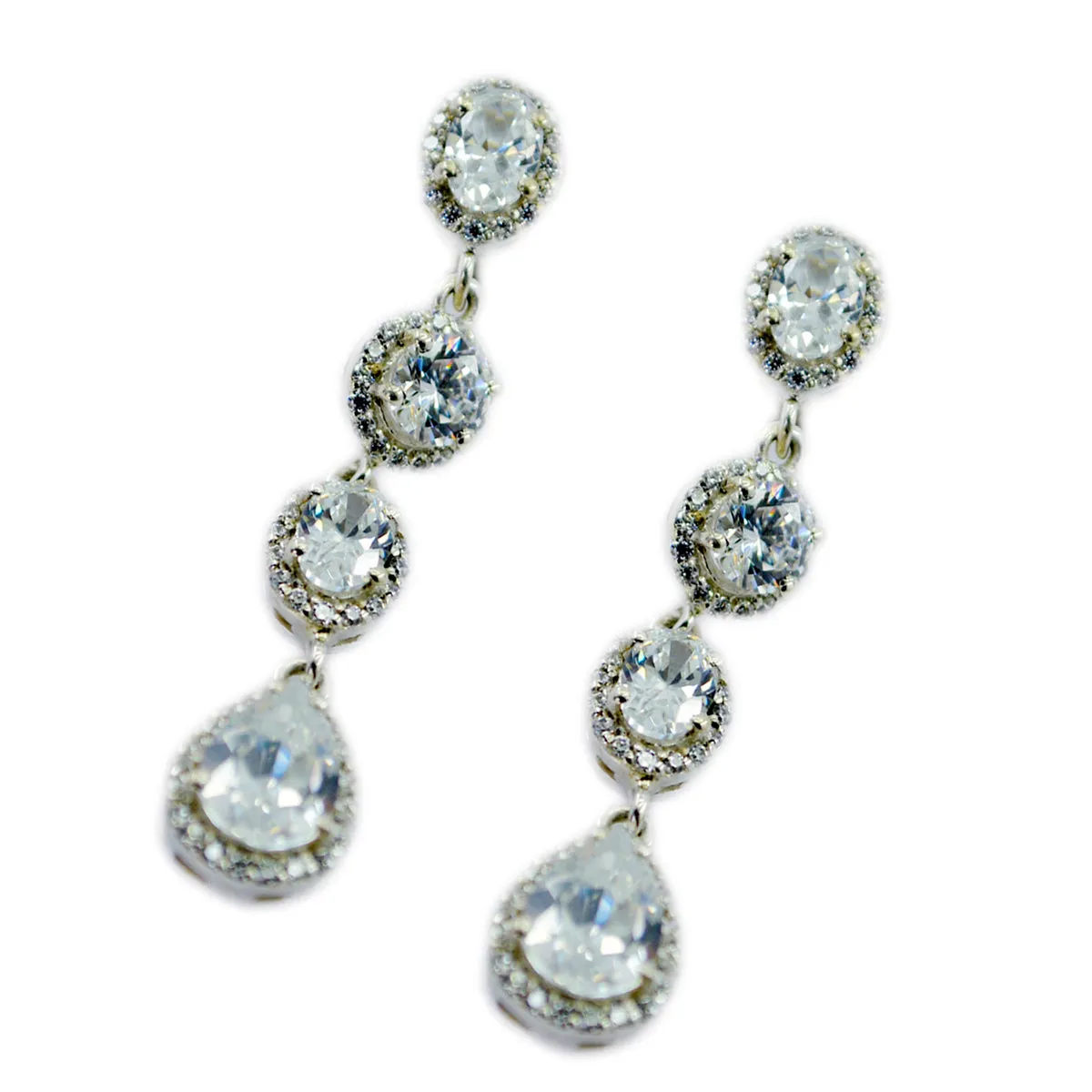 Riyo Cute Sterling Silver Earring For Lady White CZ Earring Bezel Setting White Earring Jhumka Earring