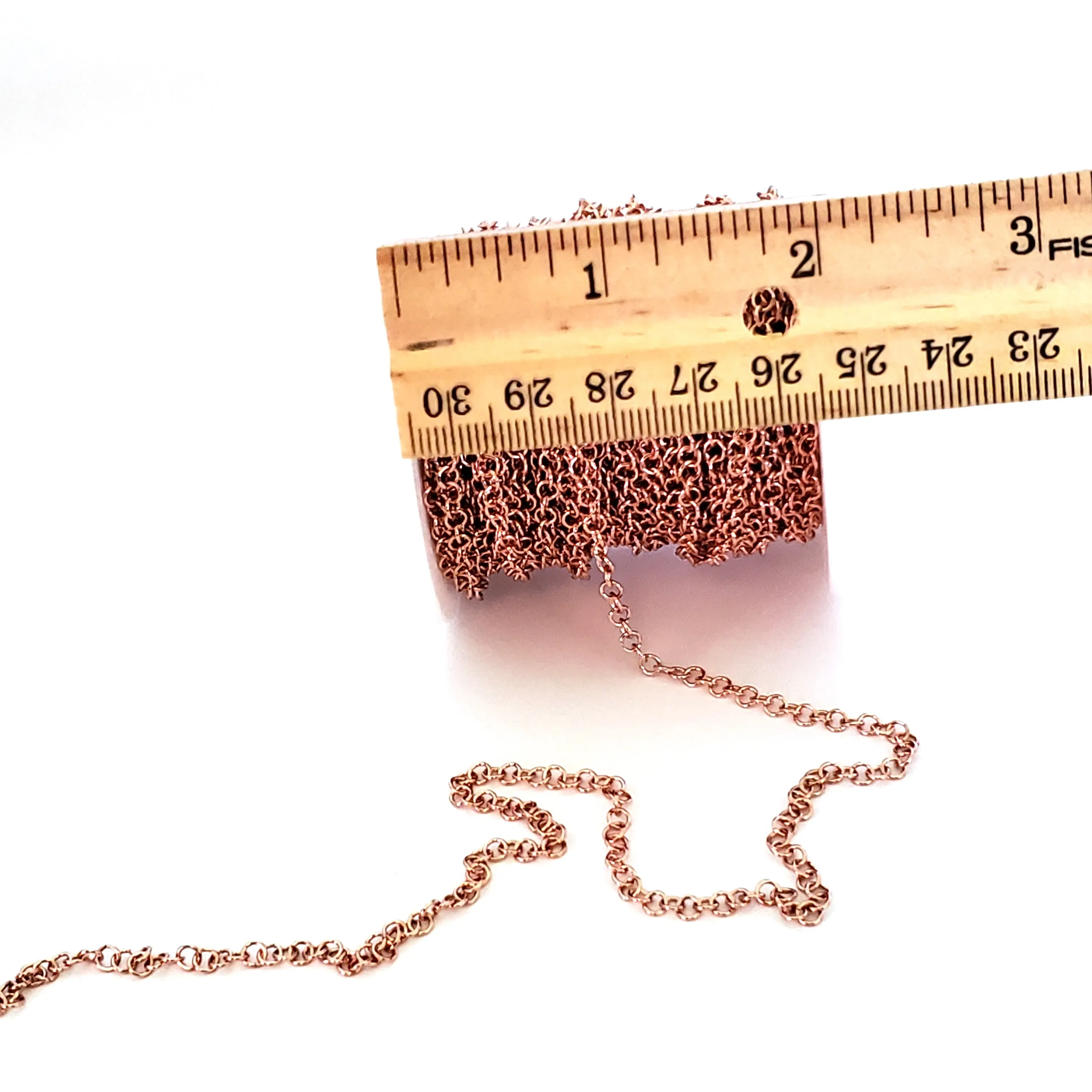 Rose Gold Stainless Chain, Round 3.5x0.6mm Open Links, 20 Meters on a Spool, #1910 RG