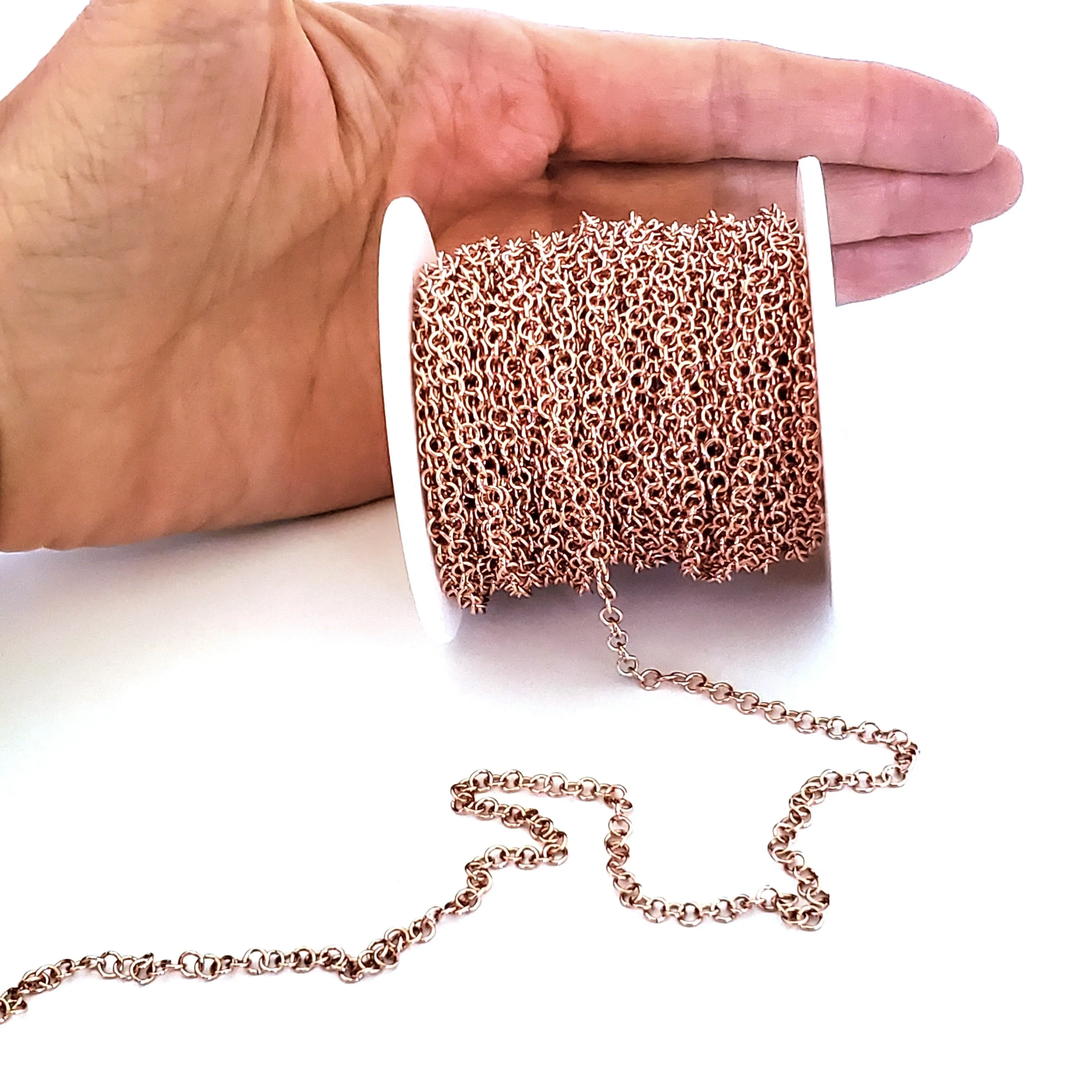Rose Gold Stainless Chain, Round 3.5x0.6mm Open Links, 20 Meters on a Spool, #1910 RG