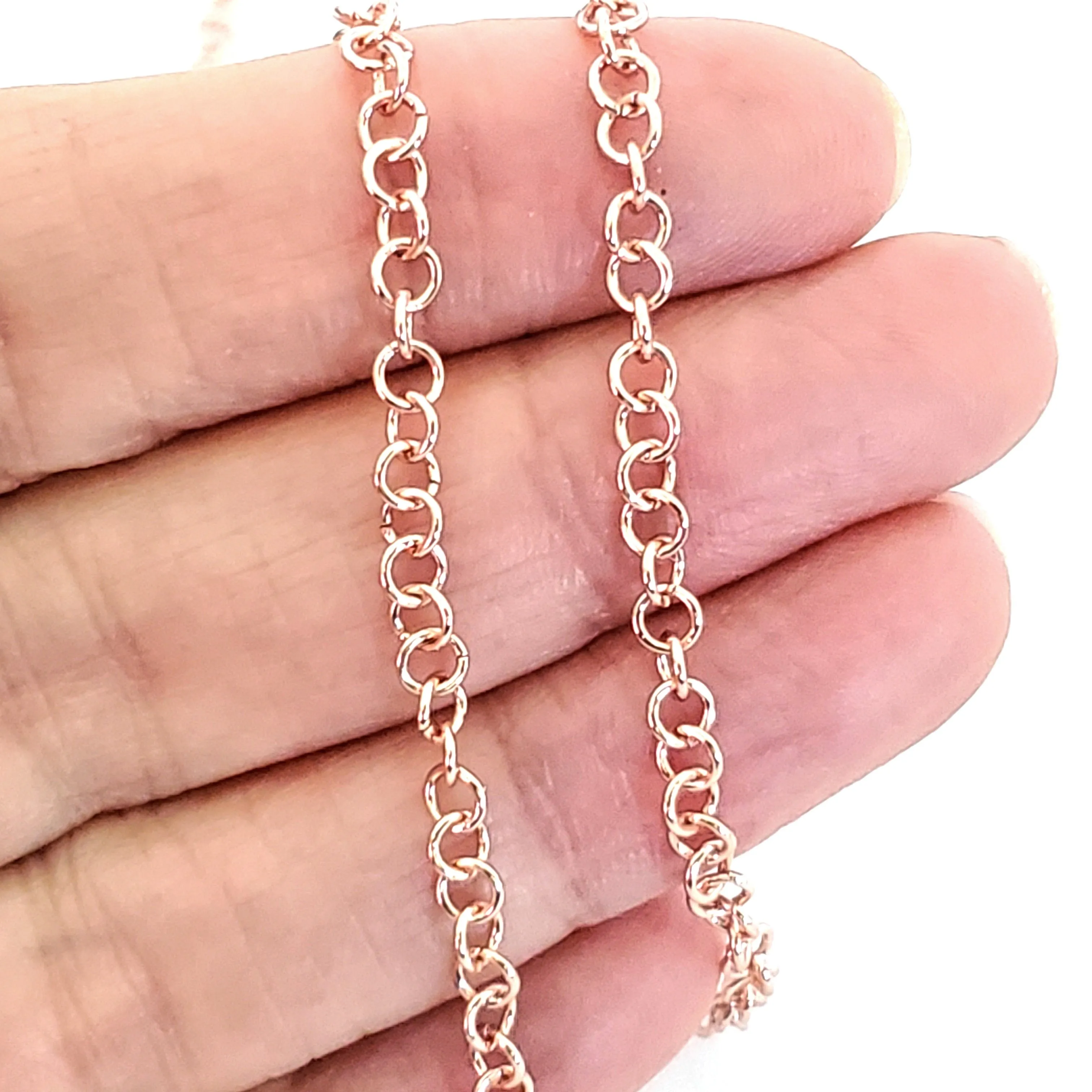 Rose Gold Stainless Chain, Round 3.5x0.6mm Open Links, 20 Meters on a Spool, #1910 RG