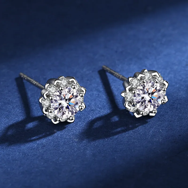 S925 Silver Gemstone Flower Moissanite Earrings