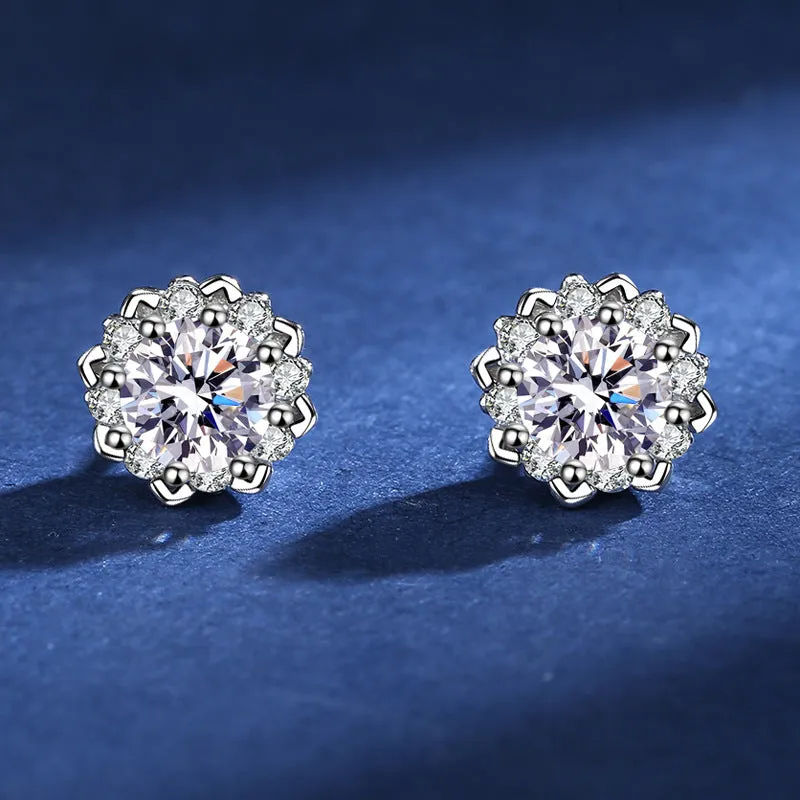S925 Silver Gemstone Flower Moissanite Earrings