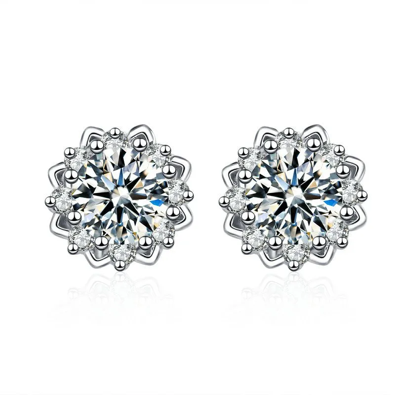 S925 Silver Gemstone Flower Moissanite Earrings