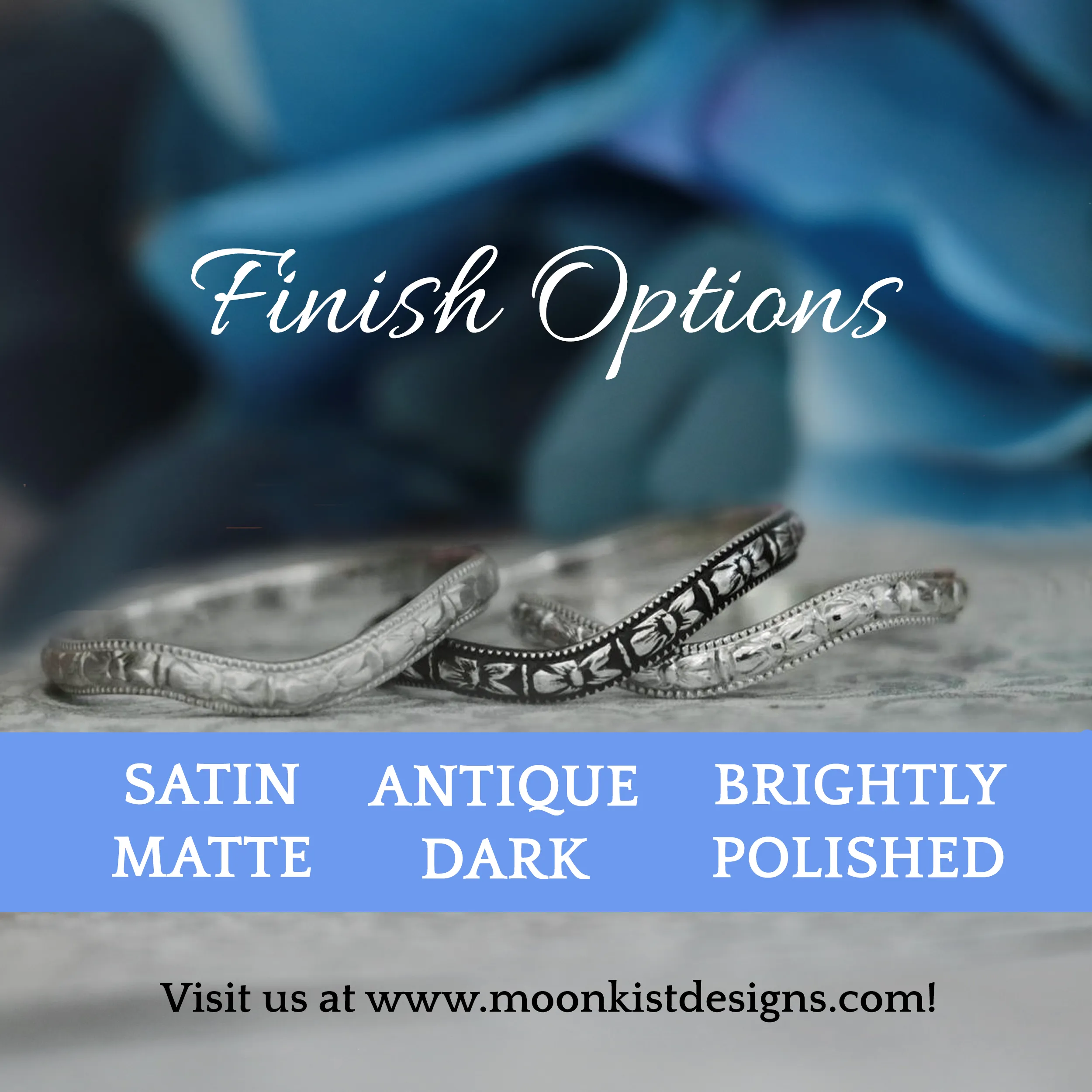 Silver Flower and Leaf Wedding Band Set | Moonkist Designs