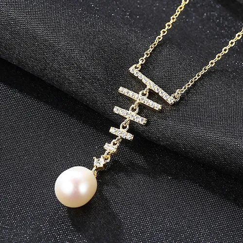 Silver Zirconia Pendant Freshwater Pearl Necklace