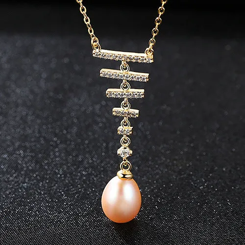 Silver Zirconia Pendant Freshwater Pearl Necklace