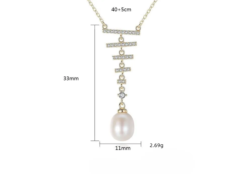 Silver Zirconia Pendant Freshwater Pearl Necklace