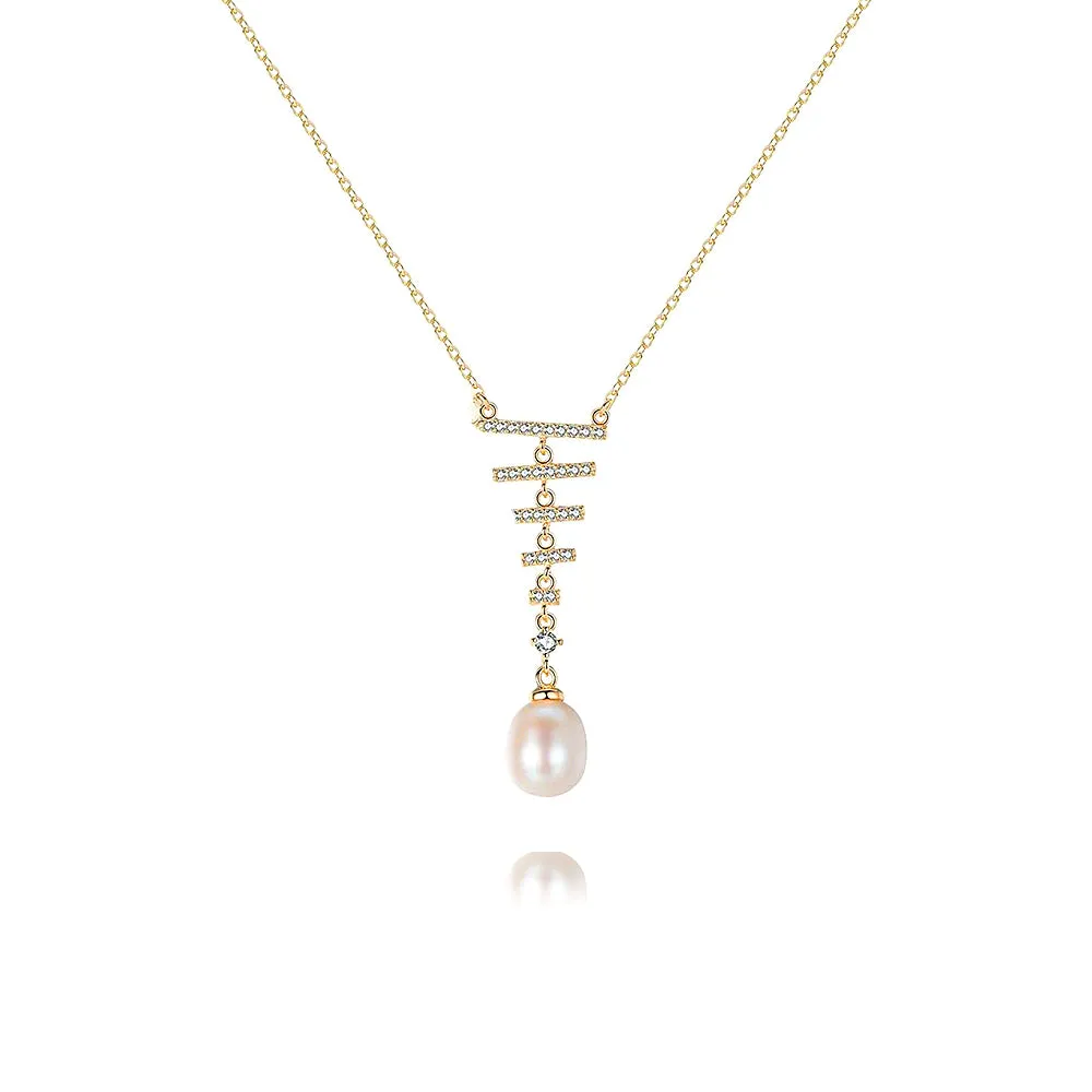 Silver Zirconia Pendant Freshwater Pearl Necklace